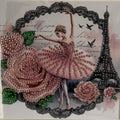 Pink Rose Ballerina Paris Lace Crystal Art Card