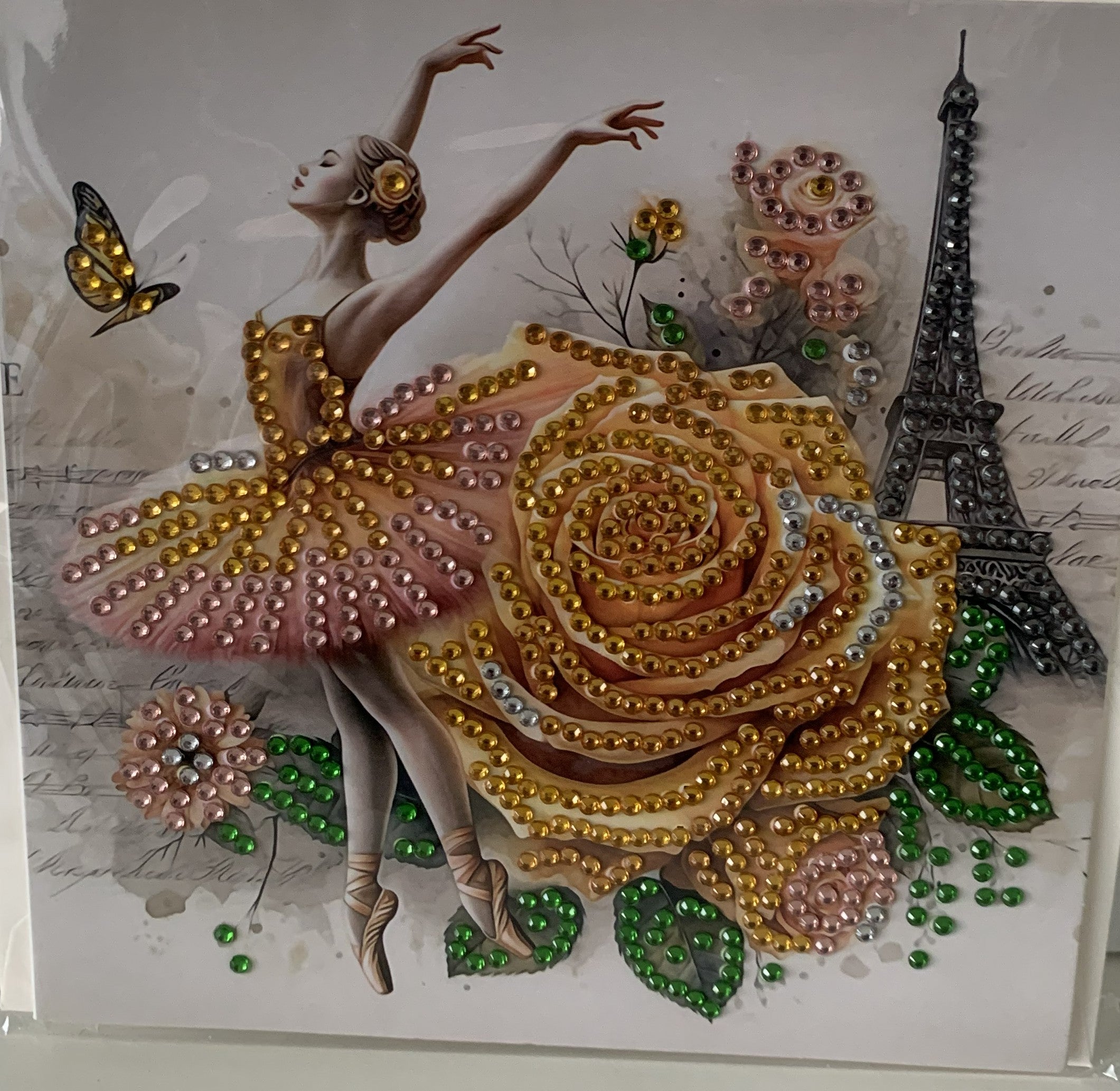 Golden Rose Ballerina Paris Crystal Art Card
