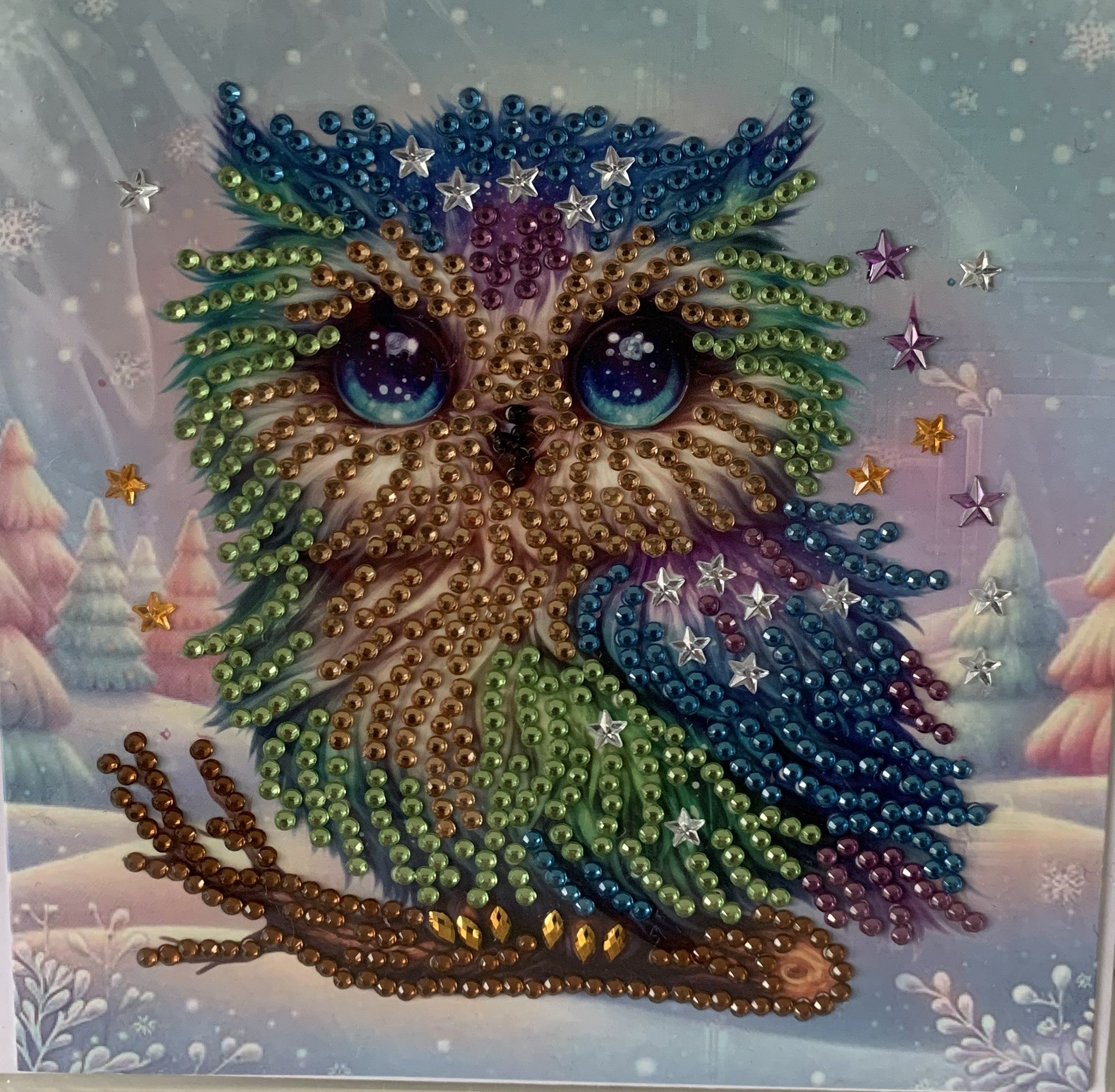 Winter Starry Owl Crystal Art Card