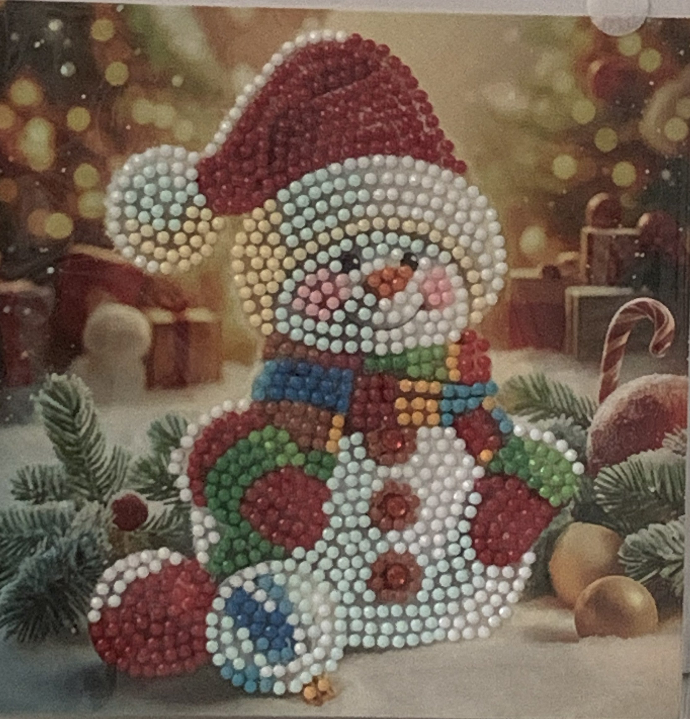 Christmas Snowman & Baubles Crystal Art Card
