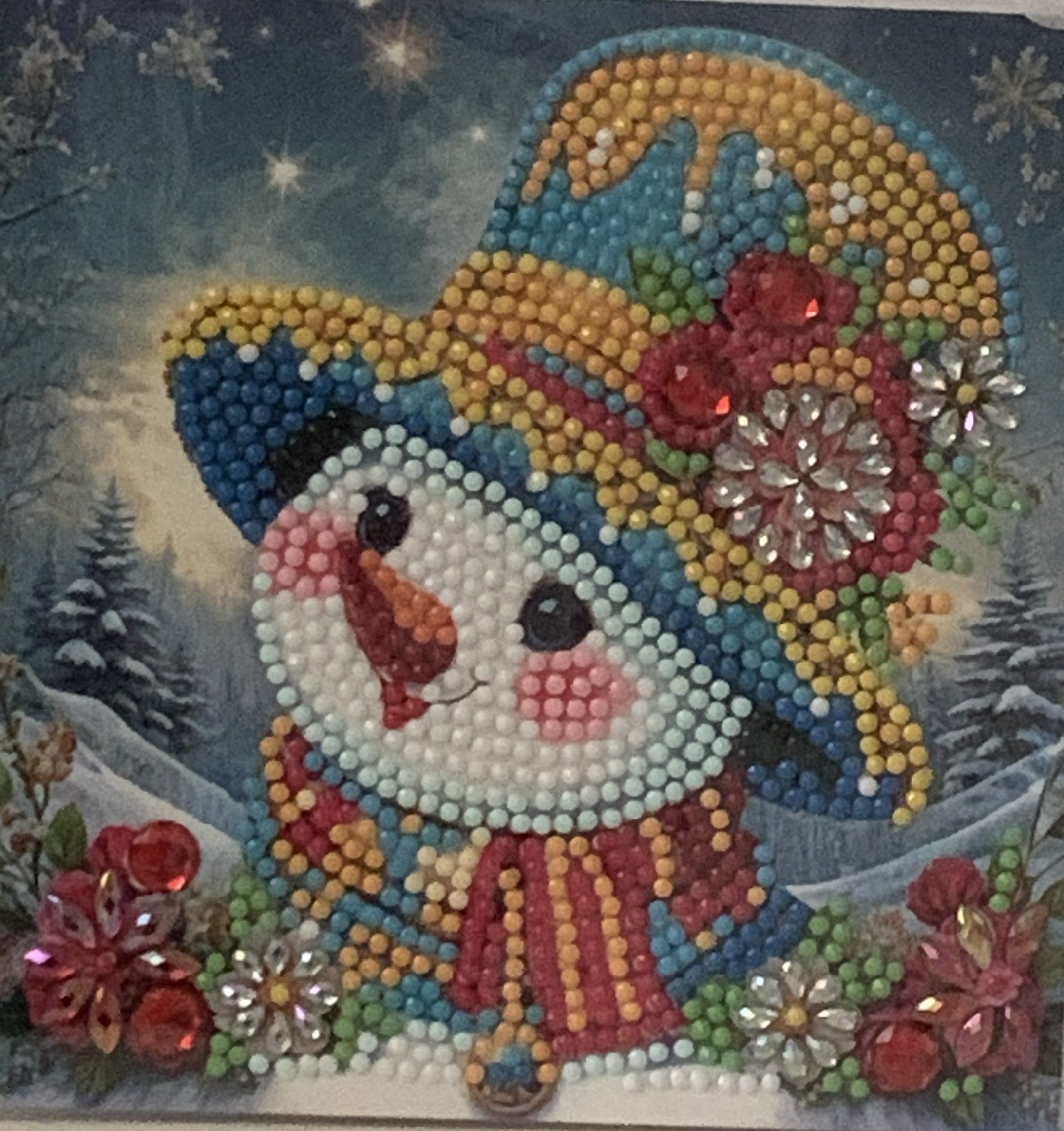 Floral Snowman Winter Scene Crystal Art Card