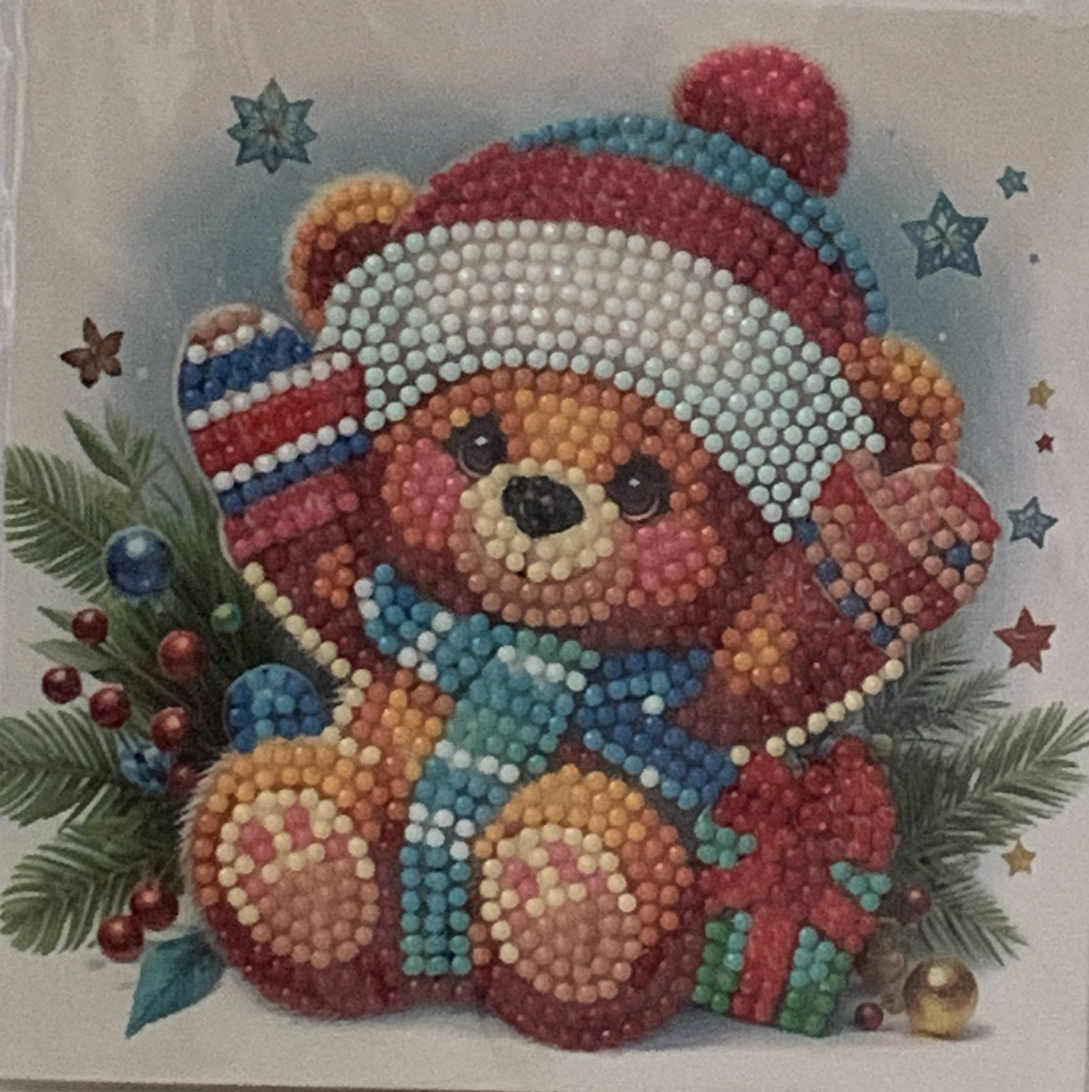 Christmas Teddy Bear Crystal Art Greeting Card