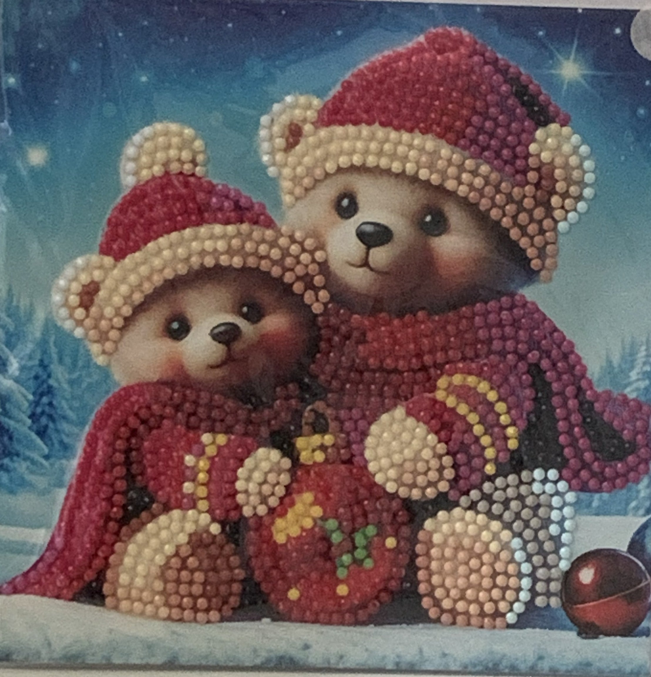 Christmas Teddy Bear Pair Crystal Art Card