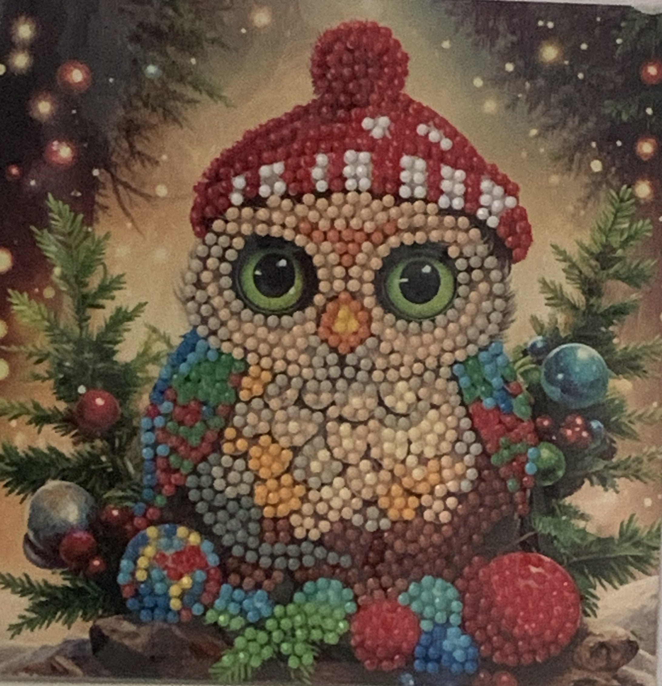 Christmas Owl & Baubles Crystal Art Card