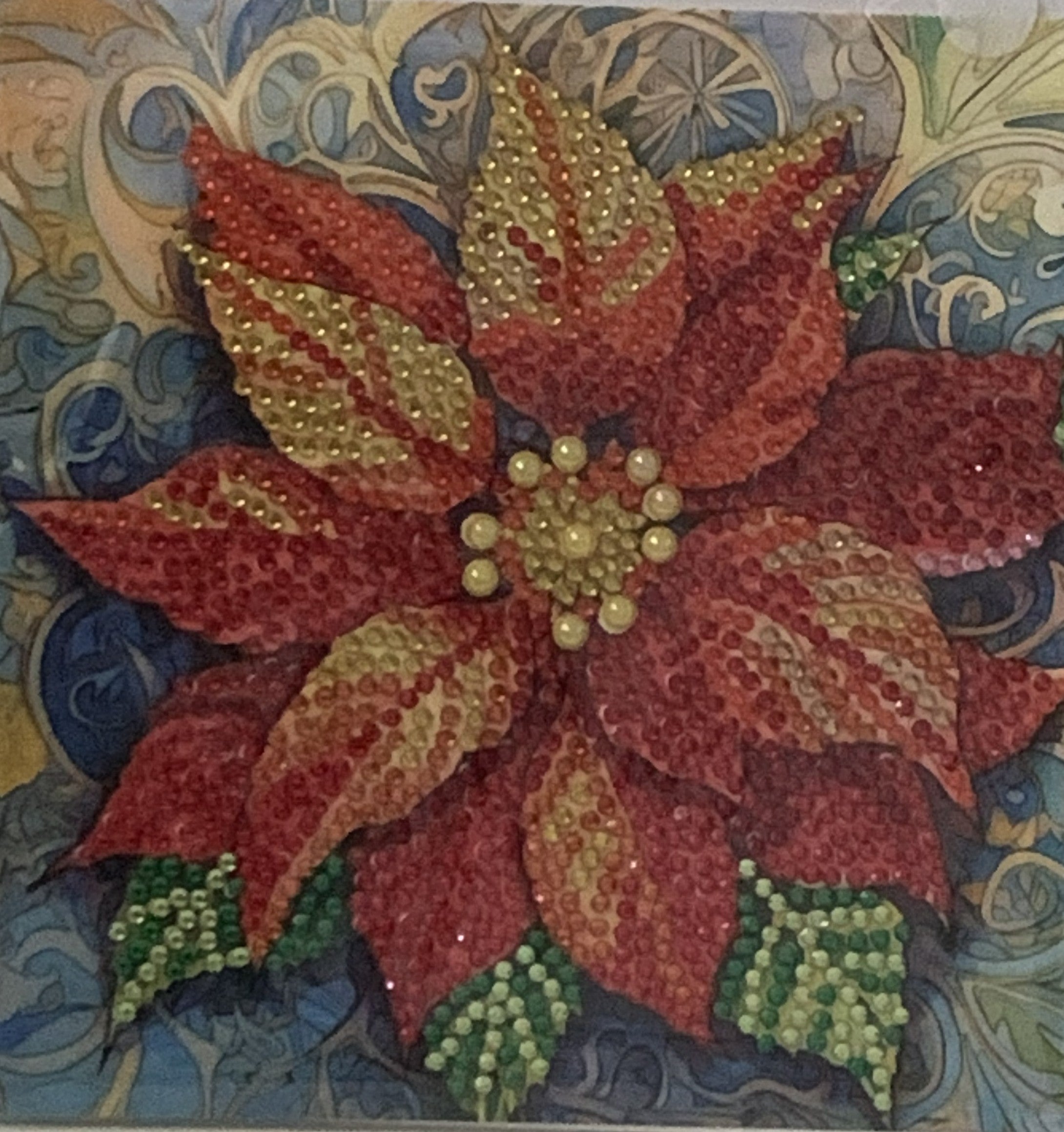Poinsettia Christmas Crystal Art Card