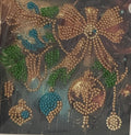 Gold Bow & Teal Baubles Christmas Crystal Art Card