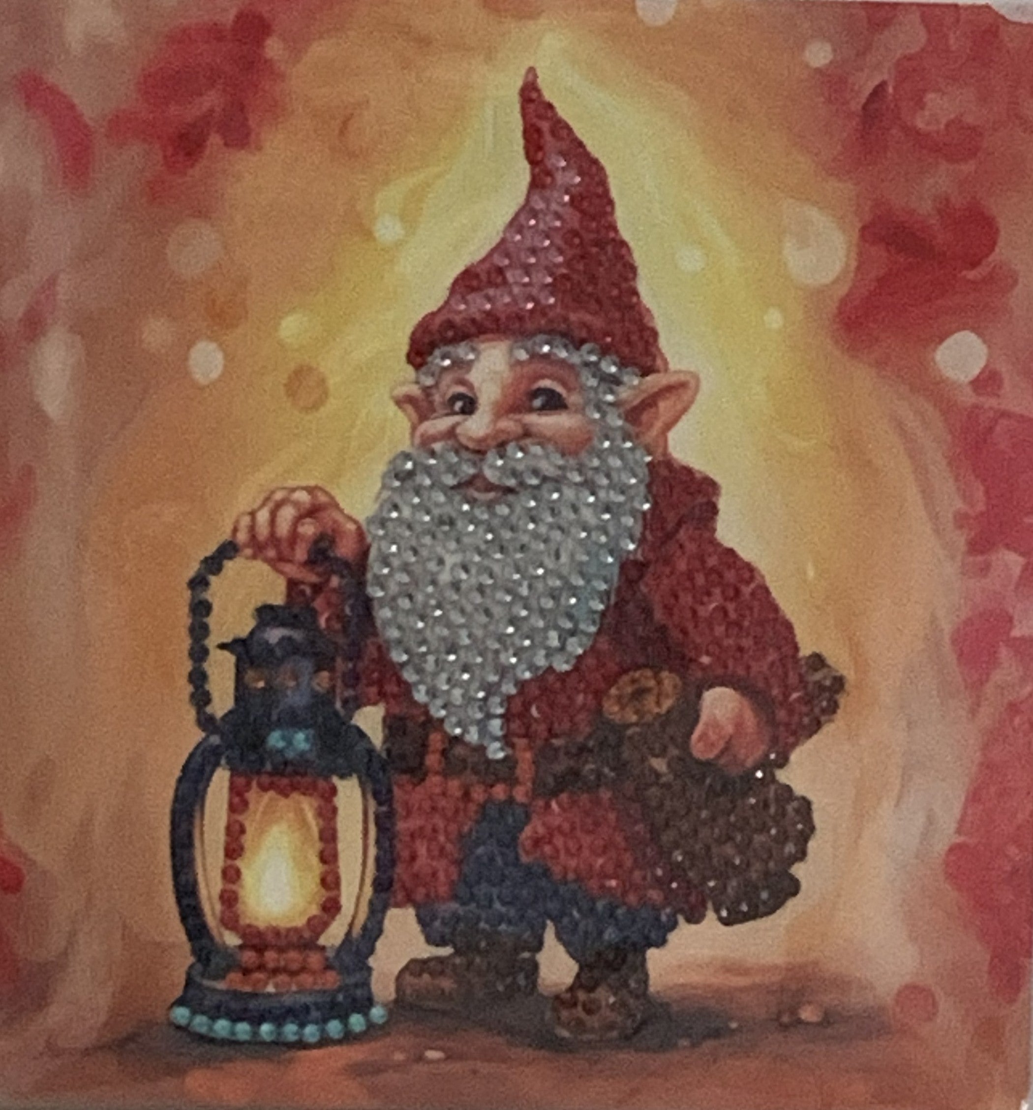Gnome with Lantern Crystal Art Greeting Card