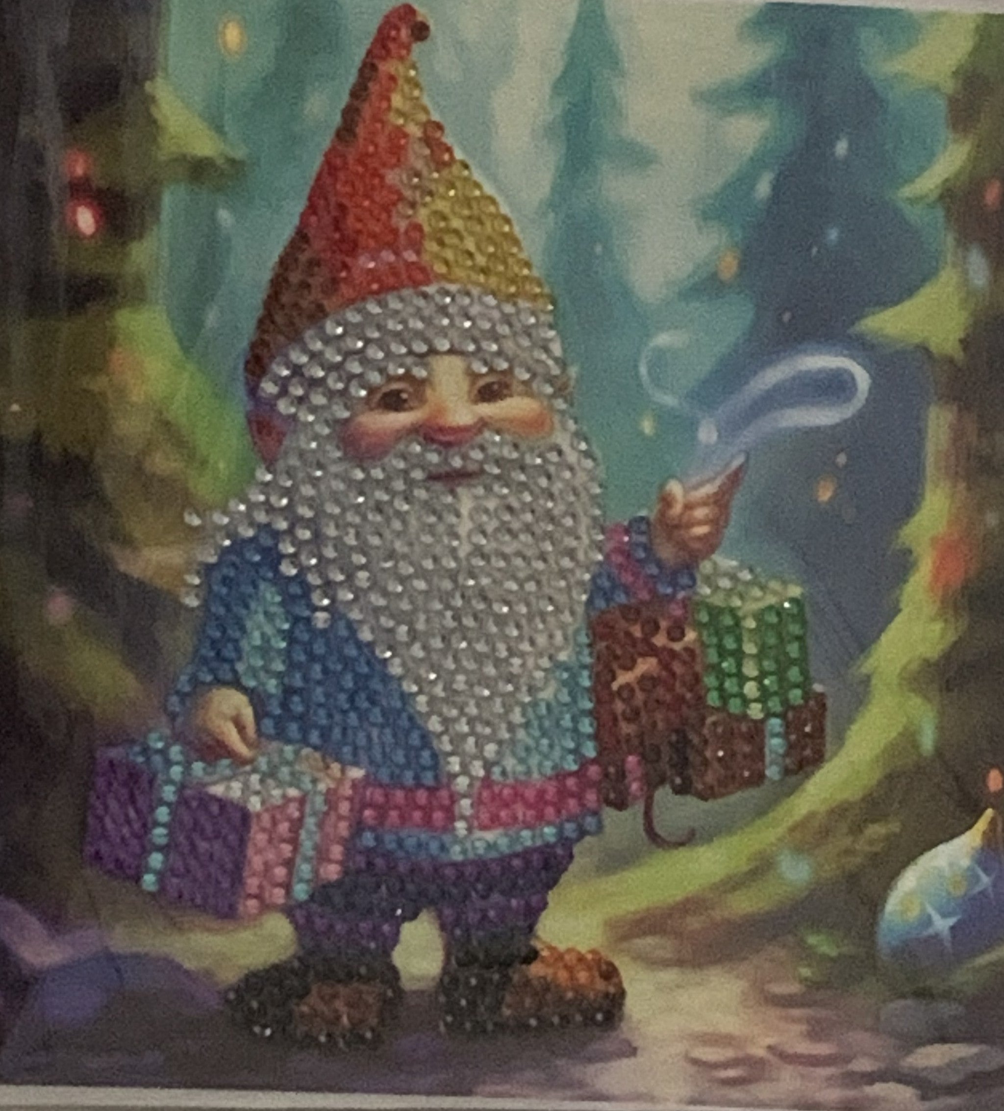 Christmas Gnome Gift Bearer Crystal Art Card