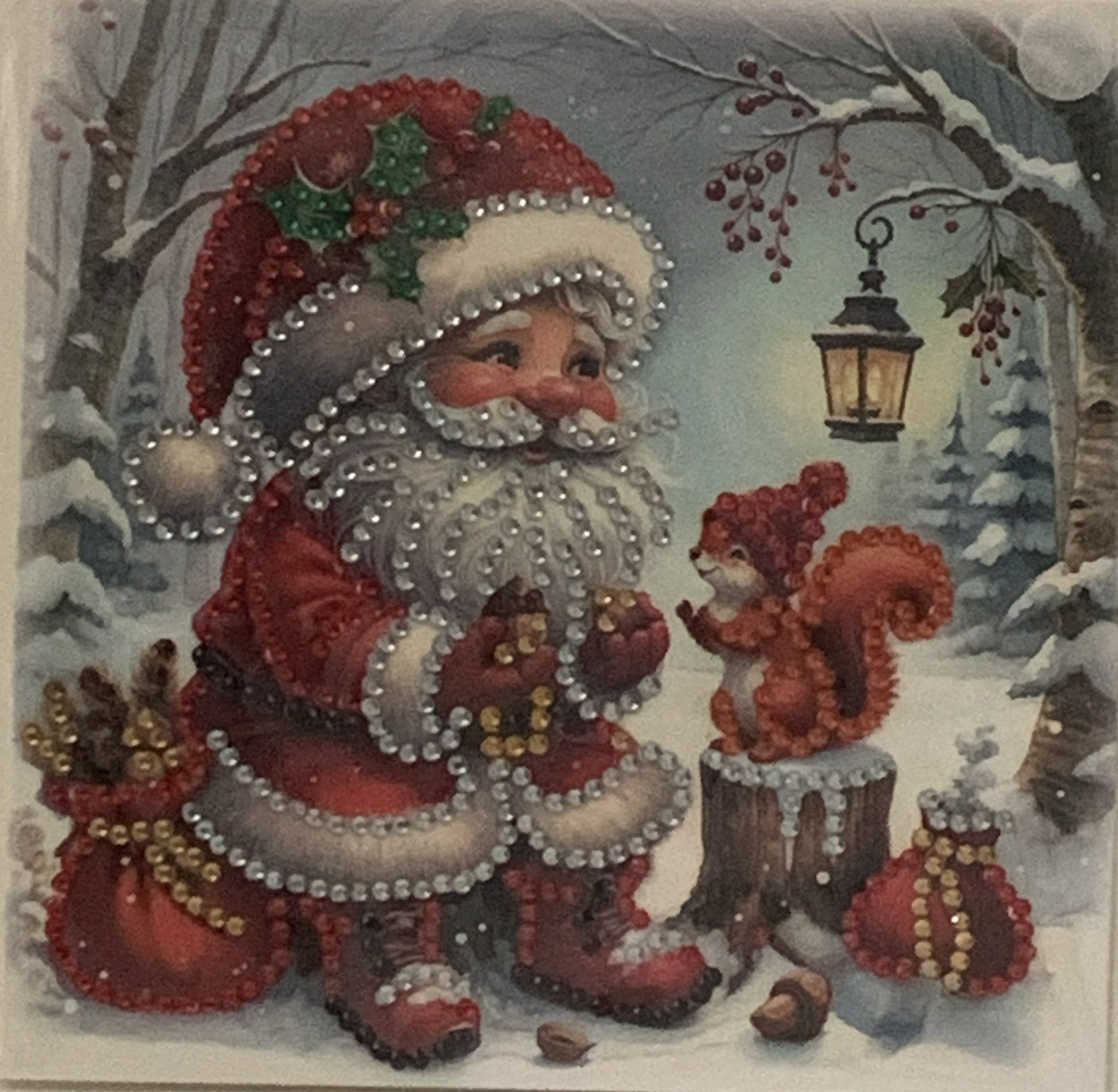 Santa & Squirrel Winter Forest Crystal Art Card