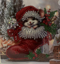Santa Hat Mouse Christmas Stocking Crystal Art Card