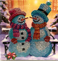 Snowman Couple Park Bench Winter Crystal Art Card