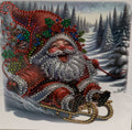 Laughing Santa Sledding Snowy Forest Crystal Art Card