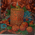 Orange Pillar Candle Pine Cone Teal Flower Crystal Art Card