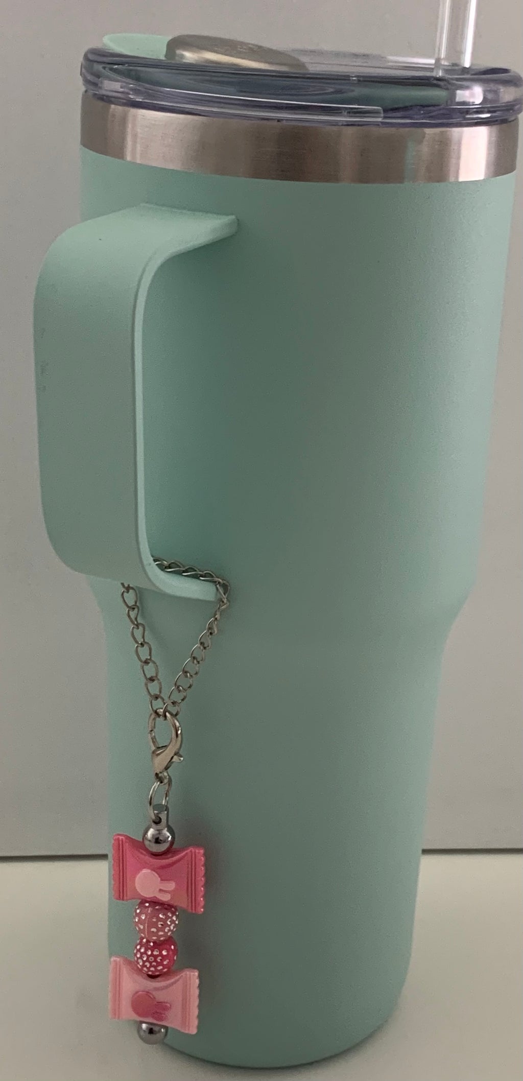 Cup Charm – Pink Candy Wrapper & Rhinestone Ball on Silver Chain