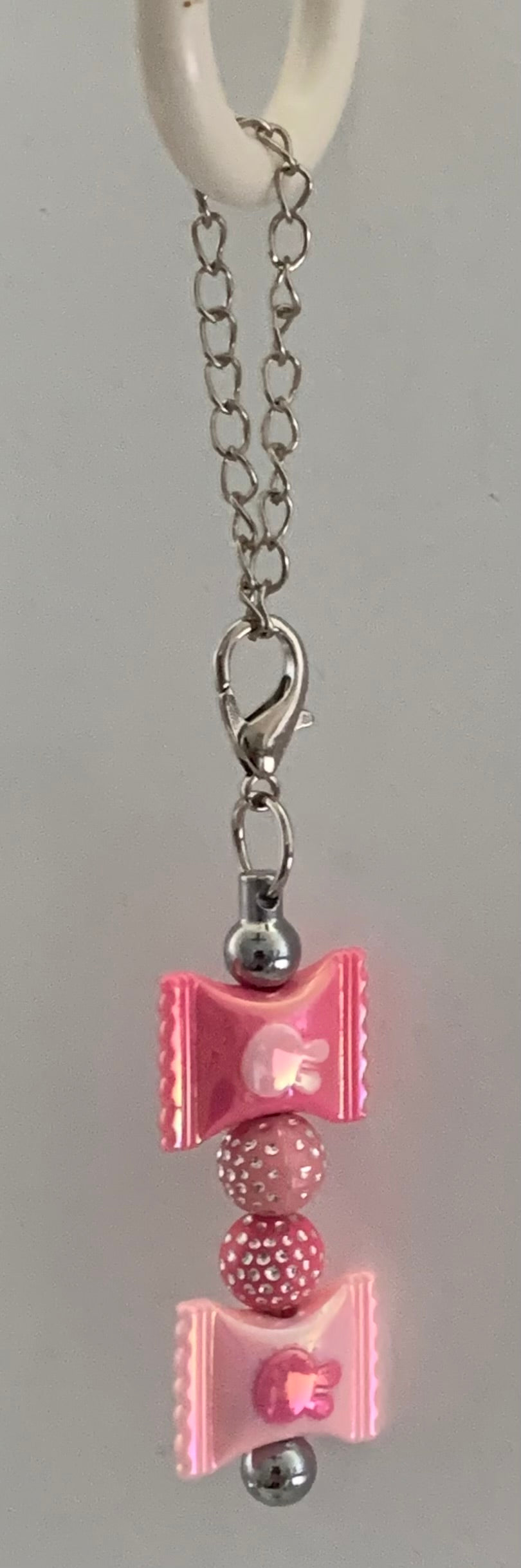 Cup Charm – Pink Candy Wrapper & Rhinestone Ball on Silver Chain
