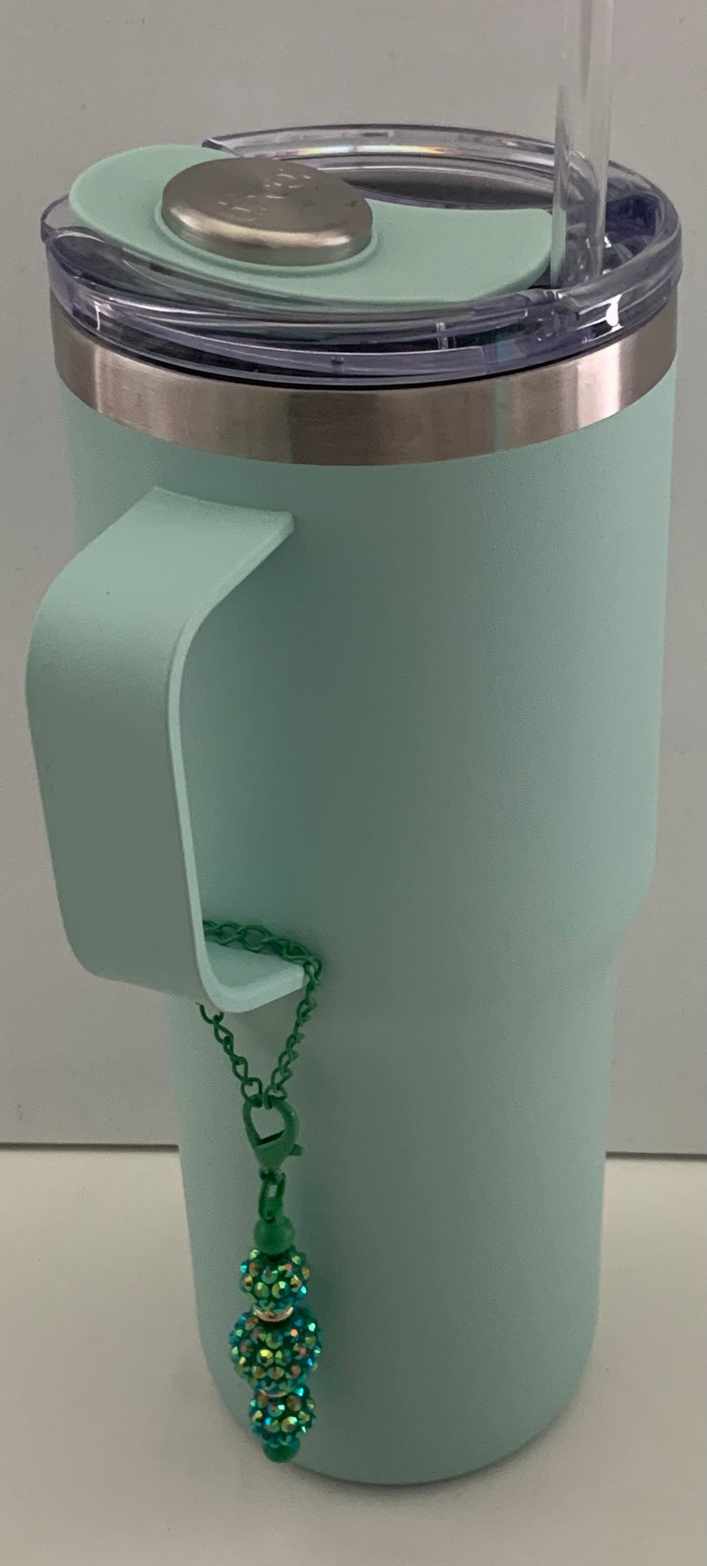 Cup Charm – Emerald Green Iridescent Rhinestone Triple Ball on Green Chain