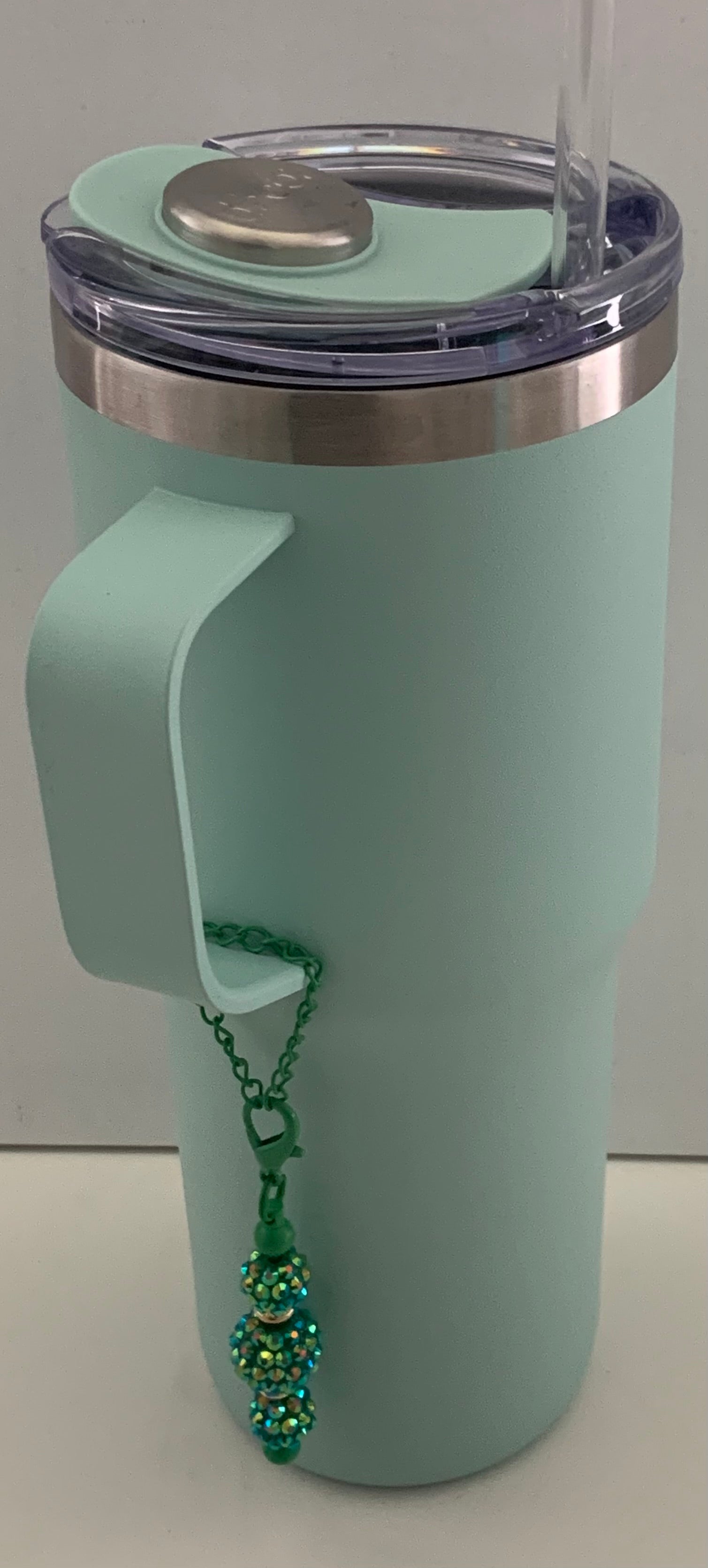 Cup Charm – Emerald Green Iridescent Rhinestone Triple Ball on Green Chain