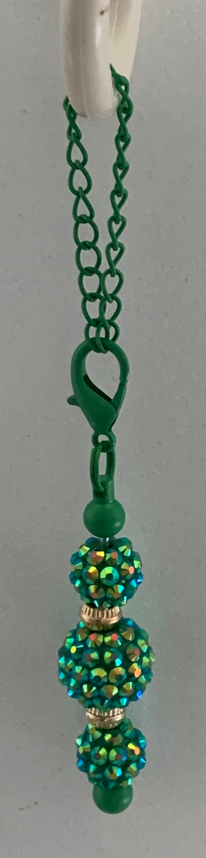 Cup Charm – Emerald Green Iridescent Rhinestone Triple Ball on Green Chain
