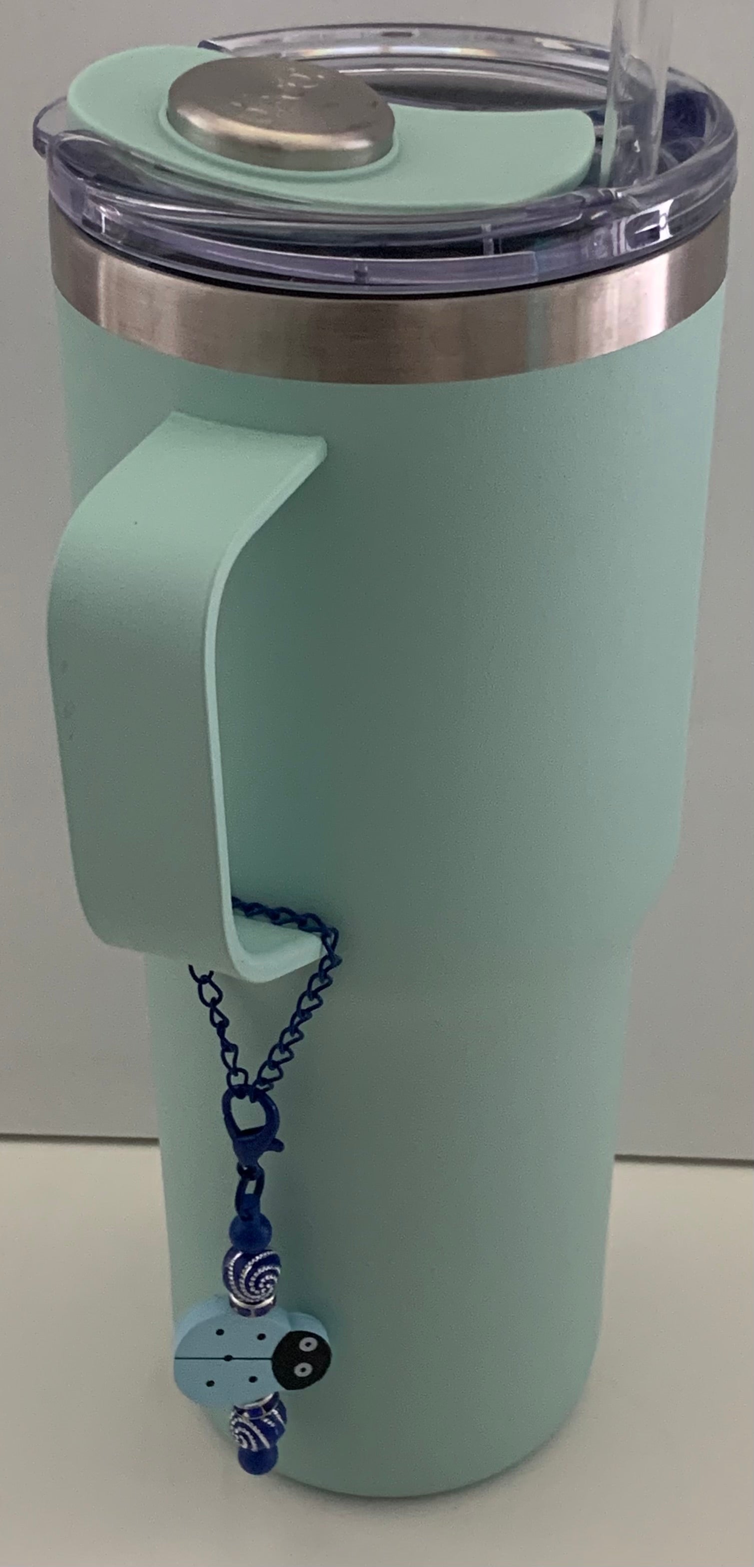 Cup Charm – Blue Wooden Ladybug with Swirl Beads on Navy Chain