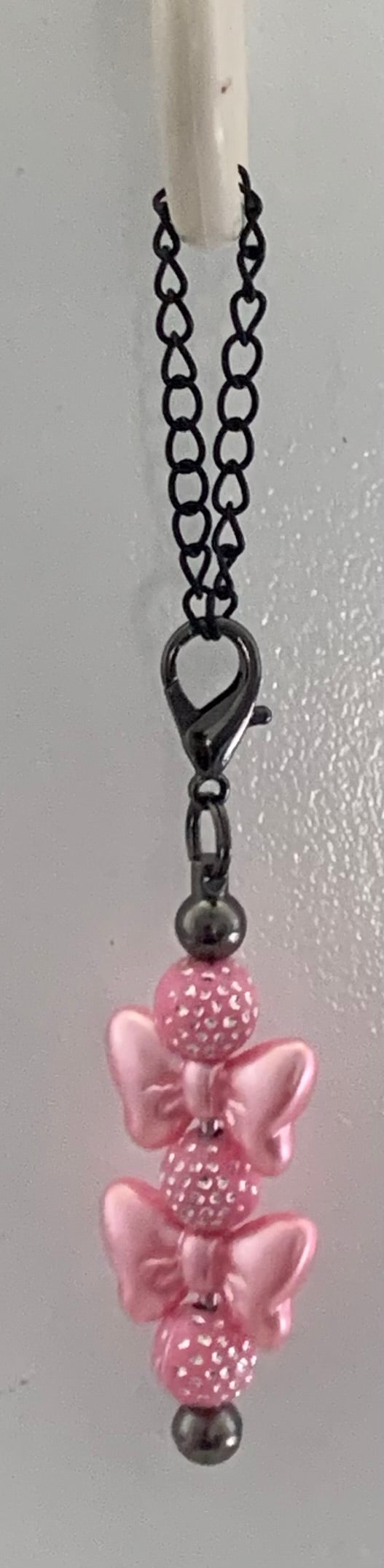 Cup Charm – Pink Bow Beads & Rhinestone Balls on Gunmetal Chain