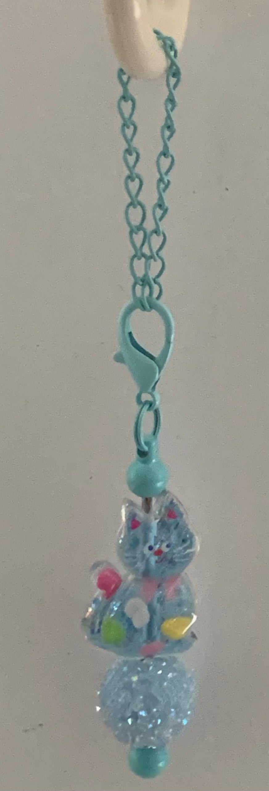 Blue Glitter Cat Beaded Cup Charm