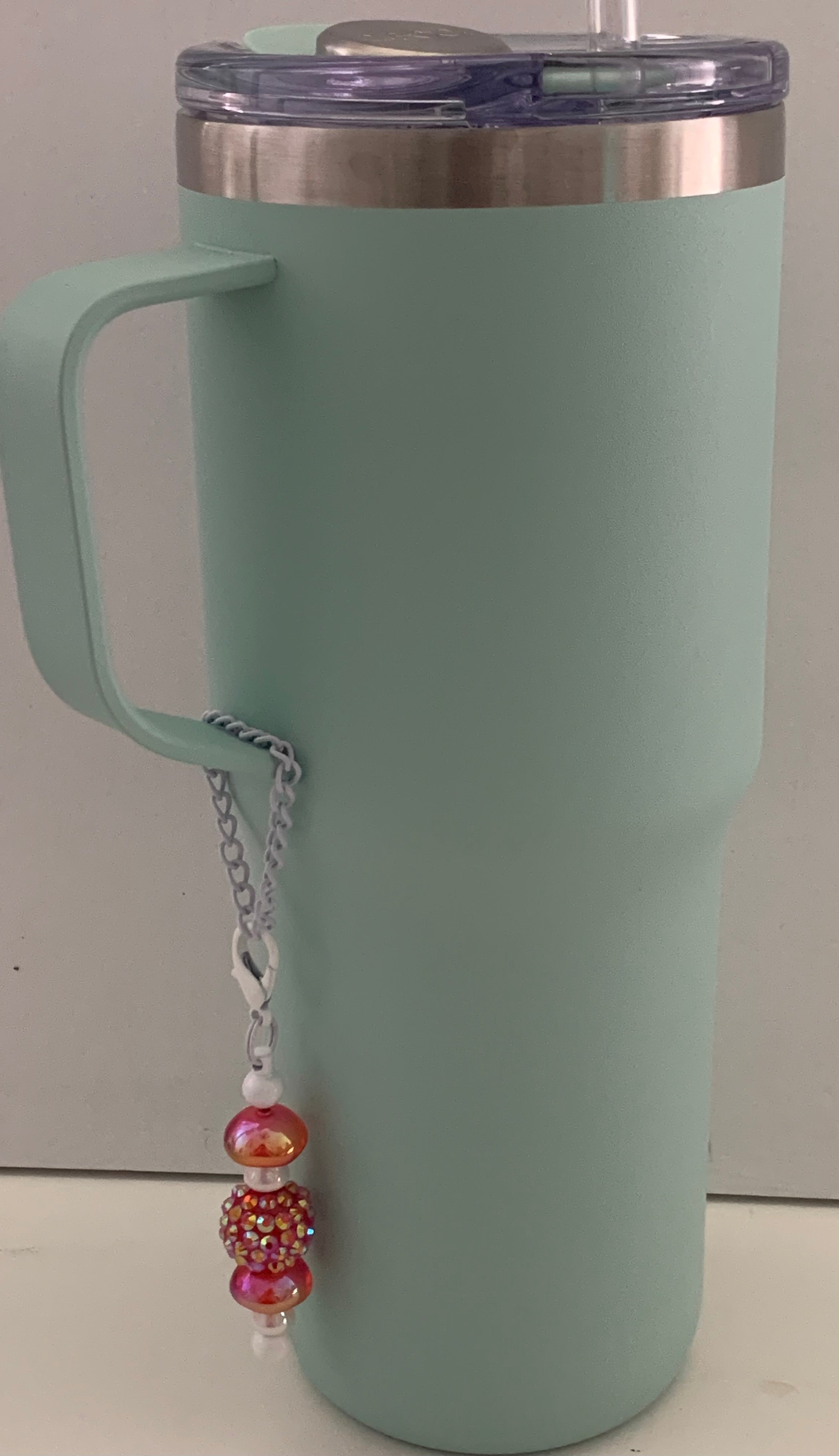Pink Iridescent Sparkle Beaded Cup Charm
