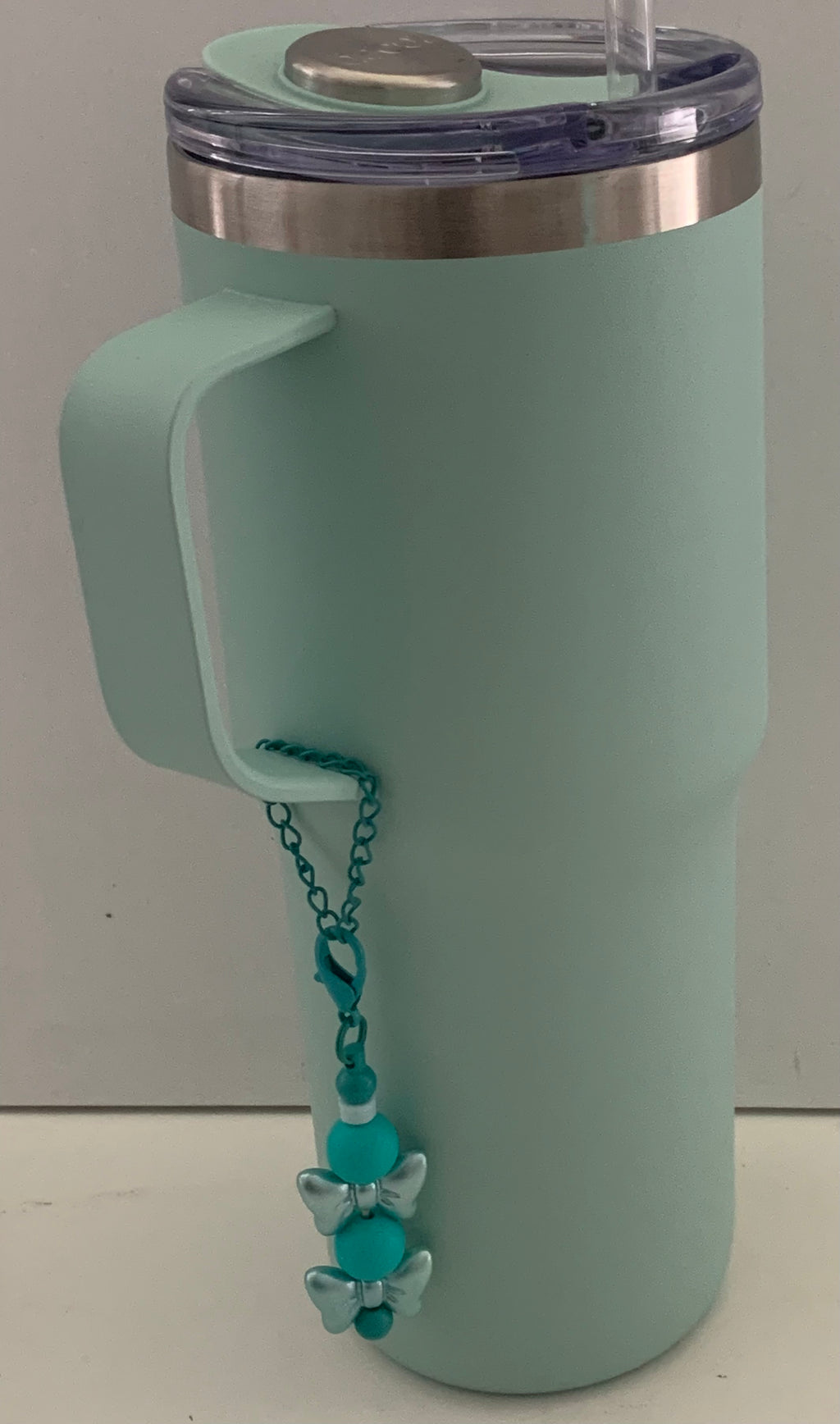 Teal & Silver Bow Beaded Cup Charm