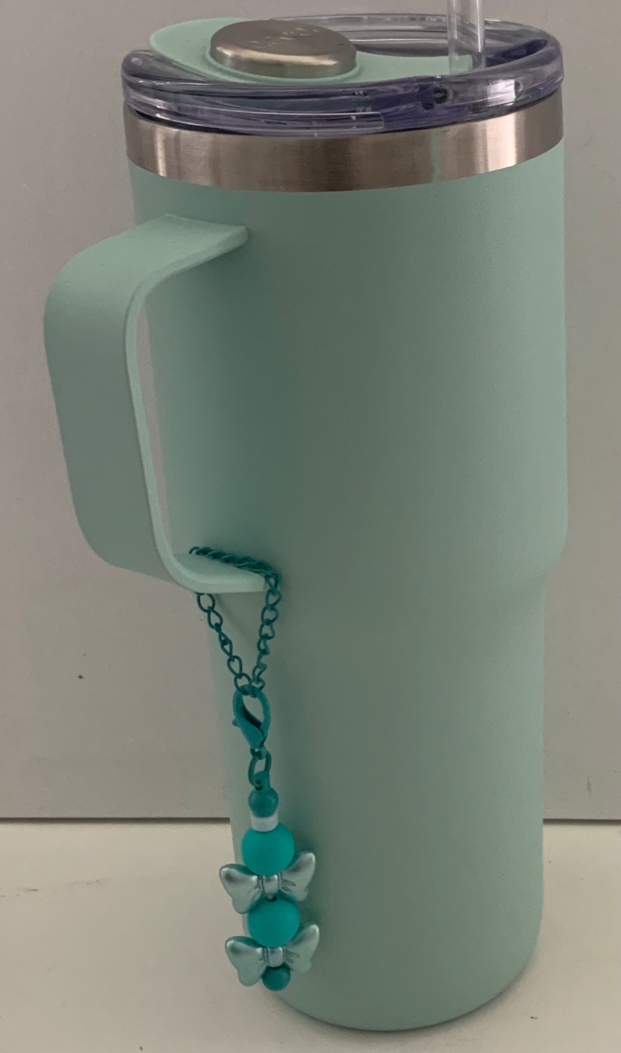 Teal & Silver Bow Beaded Cup Charm