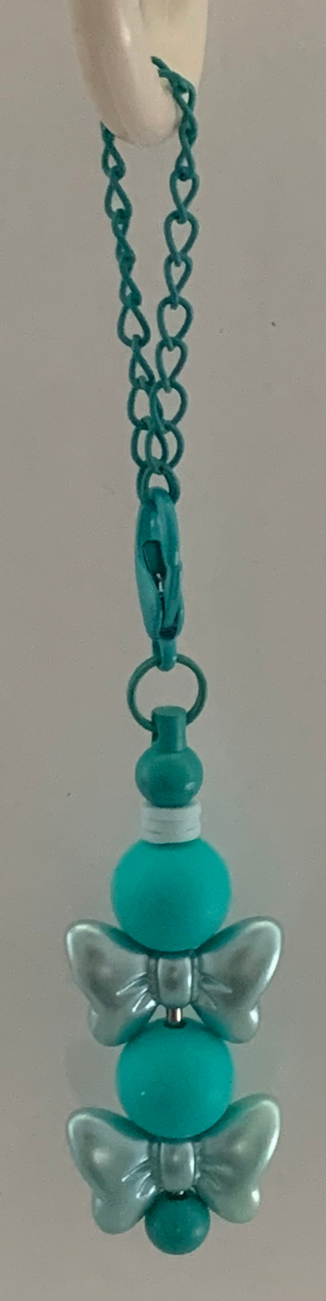 Teal & Silver Bow Beaded Cup Charm