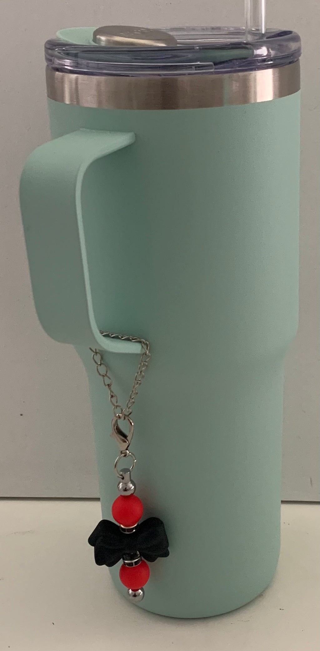 Coral & Black Bow Beaded Cup Charm