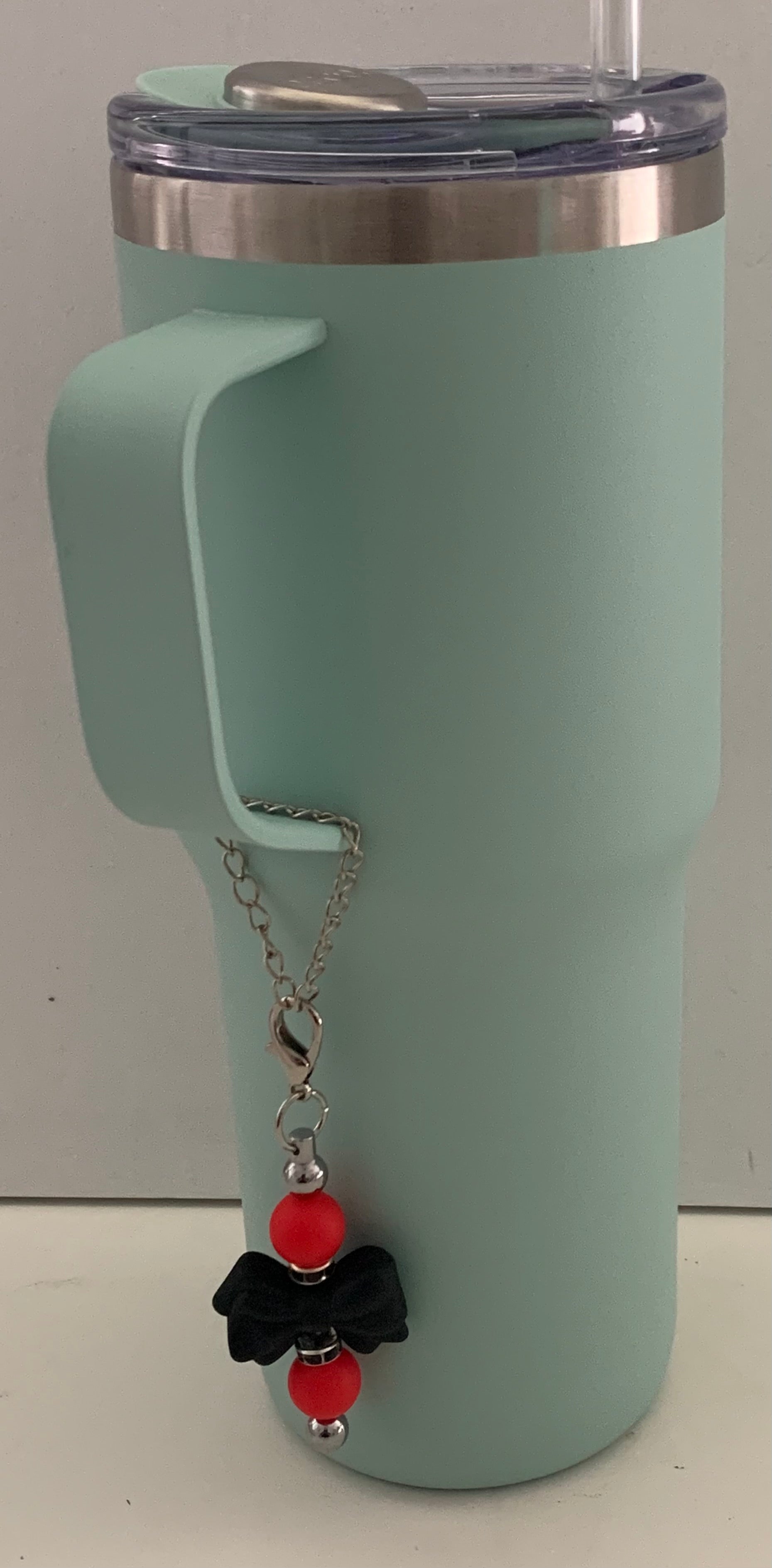 Coral & Black Bow Beaded Cup Charm