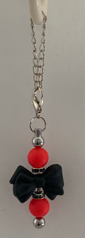 Coral & Black Bow Beaded Cup Charm