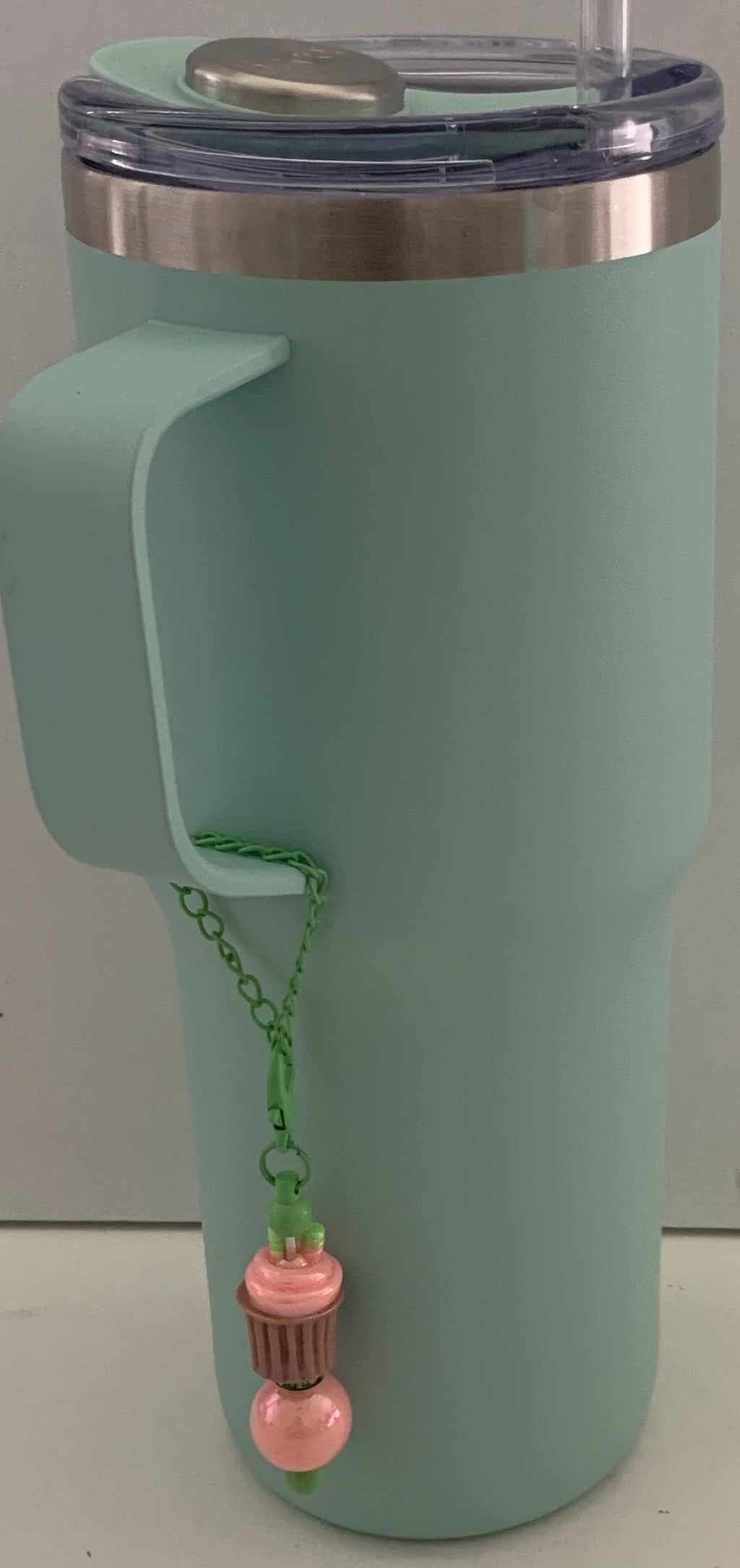 Cup Charm – Pink Cupcake on Mint Green Chain