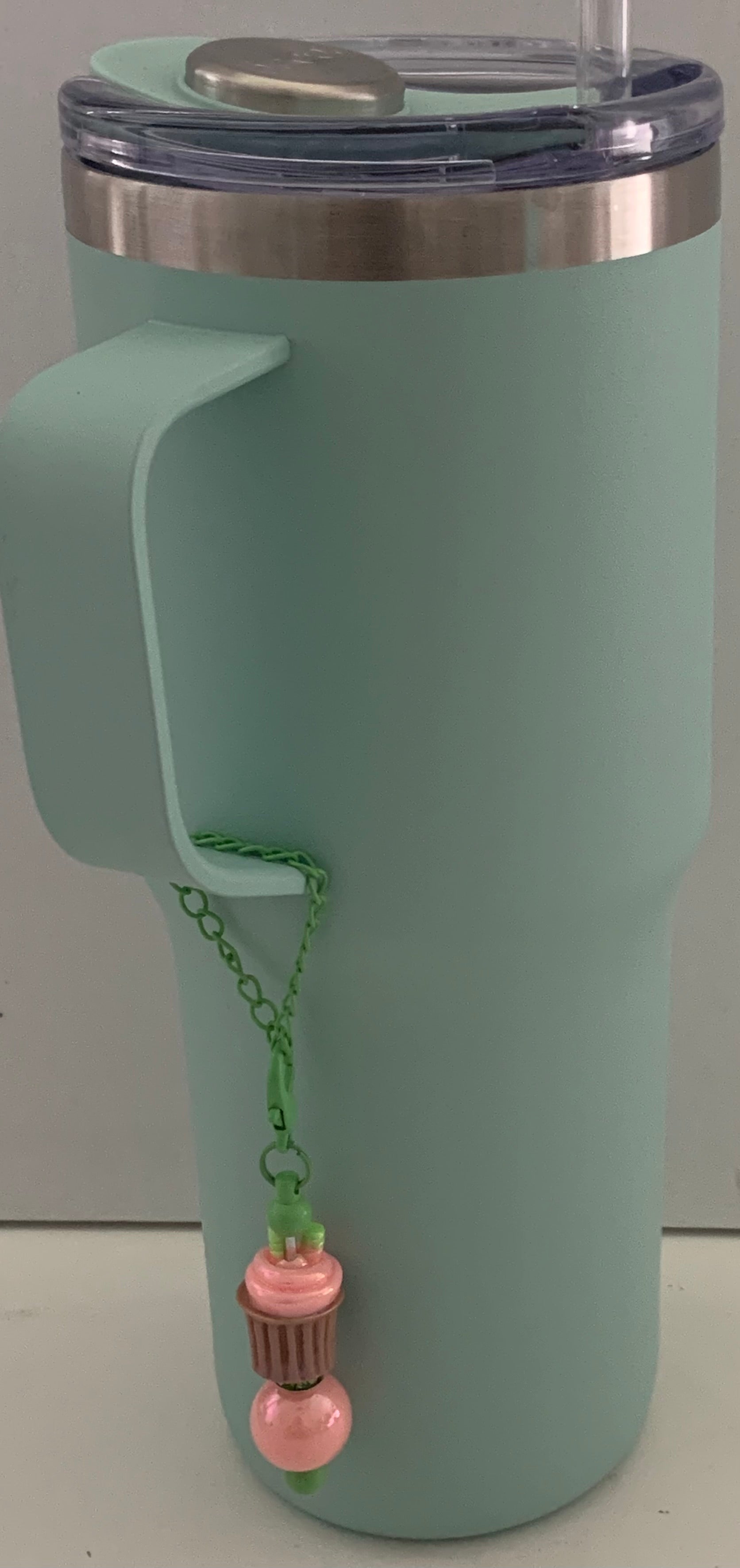 Cup Charm – Pink Cupcake on Mint Green Chain