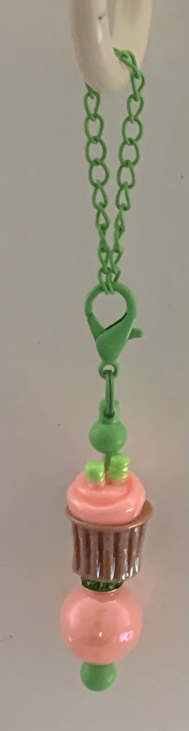 Cup Charm – Pink Cupcake on Mint Green Chain