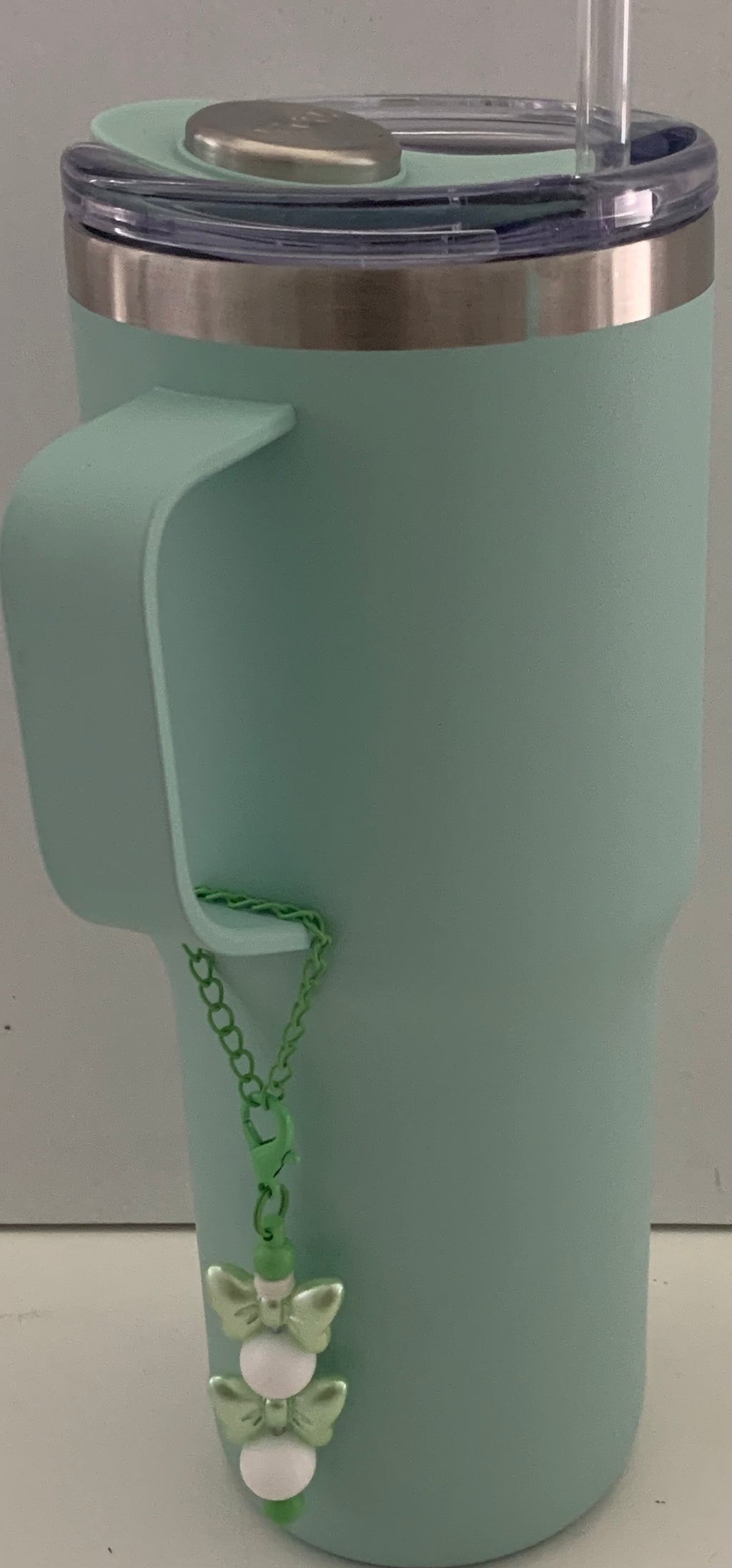Mint Green Double Bow Beaded Cup Charm