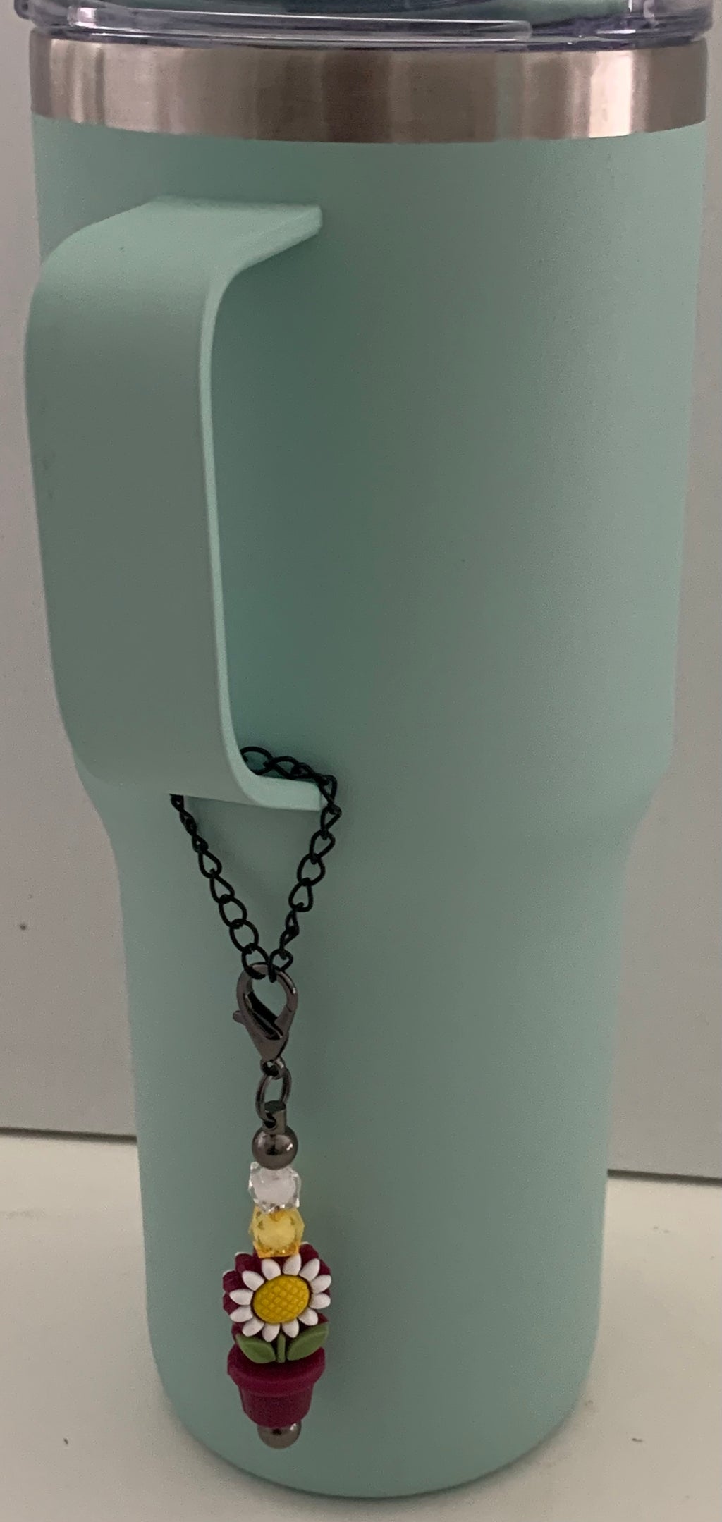 Daisy Burgundy Pot Beaded Cup Charm