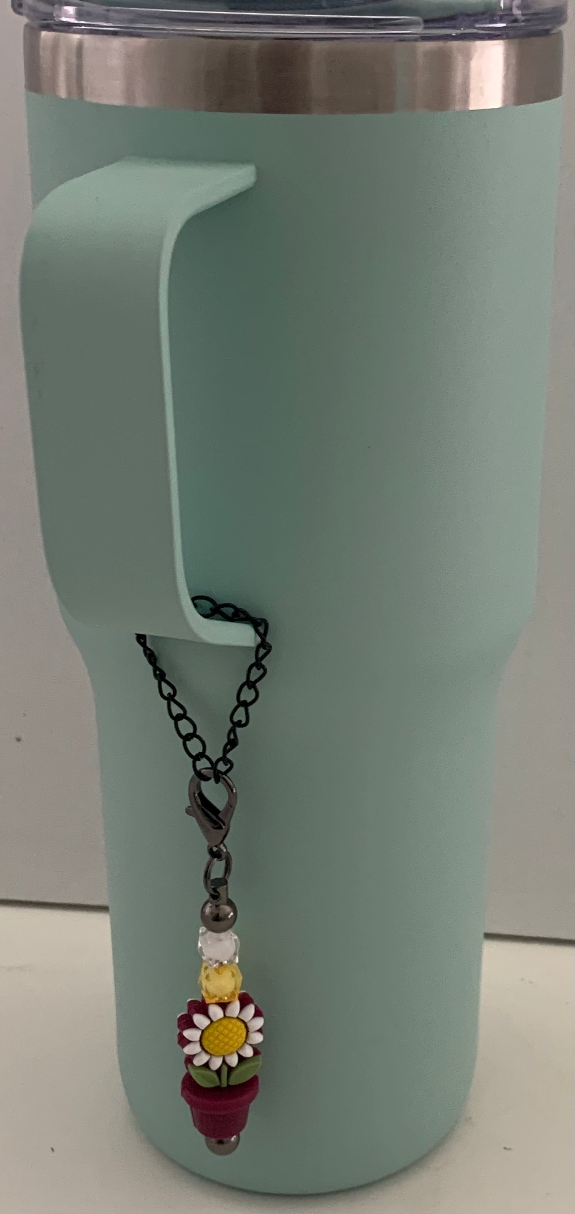 Daisy Burgundy Pot Beaded Cup Charm