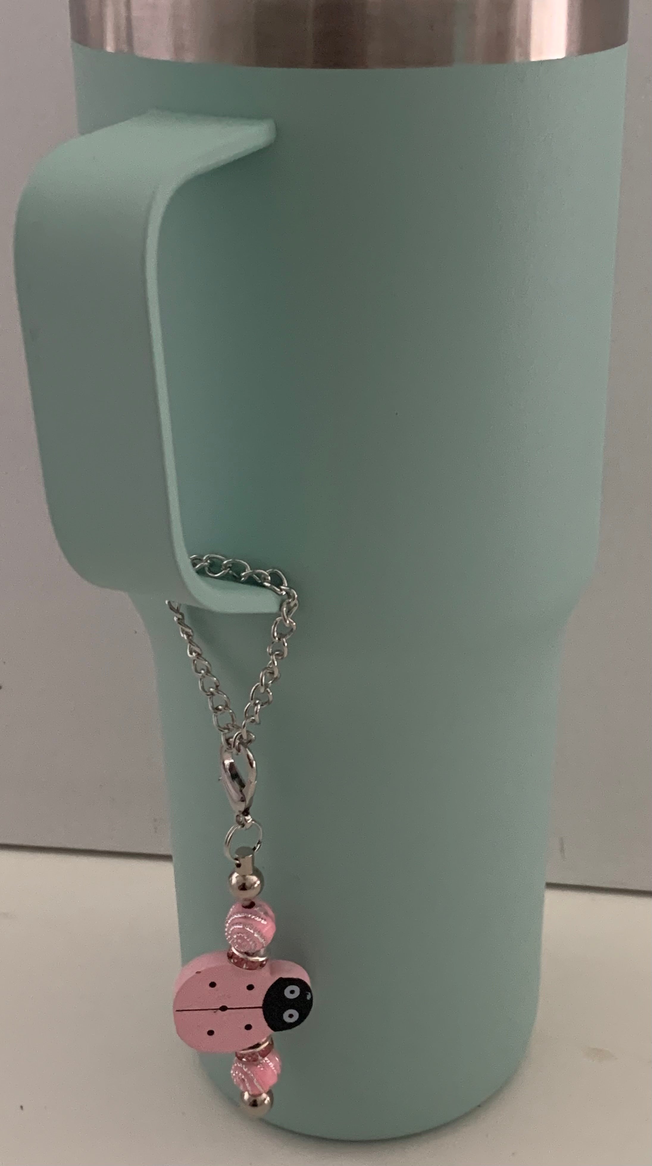 Pink Ladybug Swirl Beaded Cup Charm