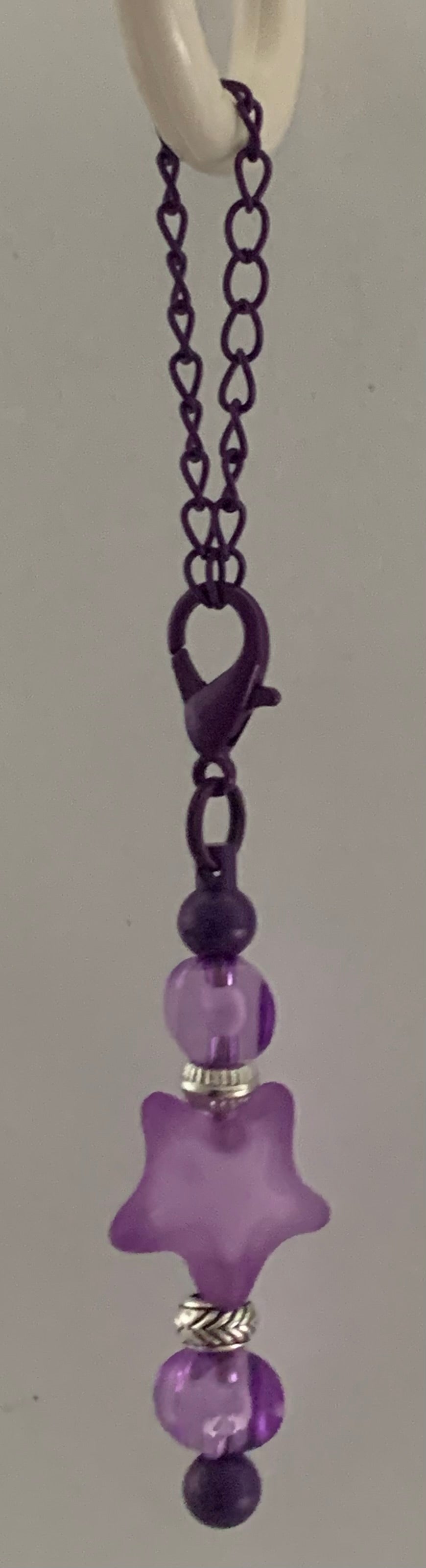 Cup Charm – Frosted Purple Star & Amethyst Beads on Matte Black Chain