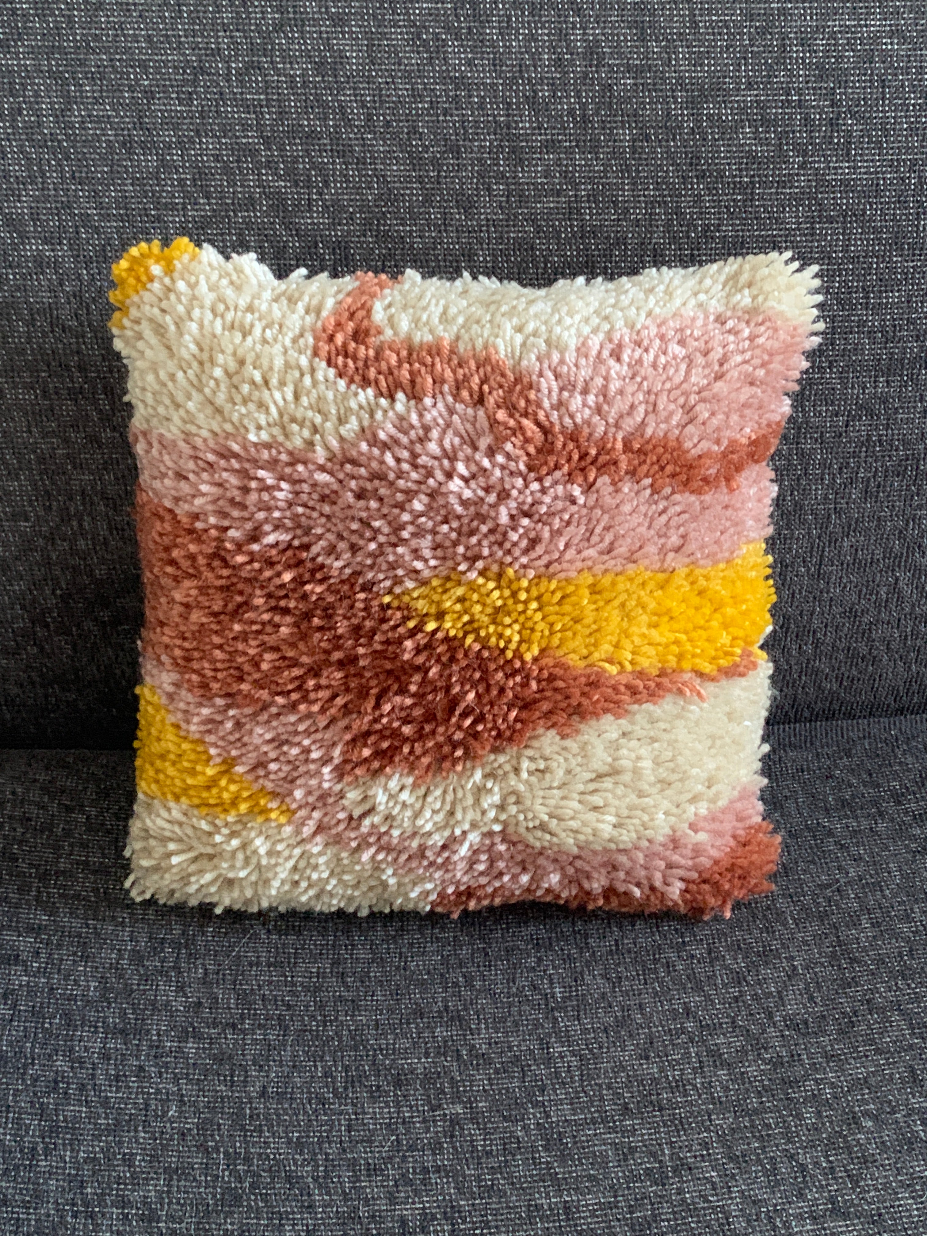 Latch Hook Cushion Cover – Earthy Abstract Swirl
