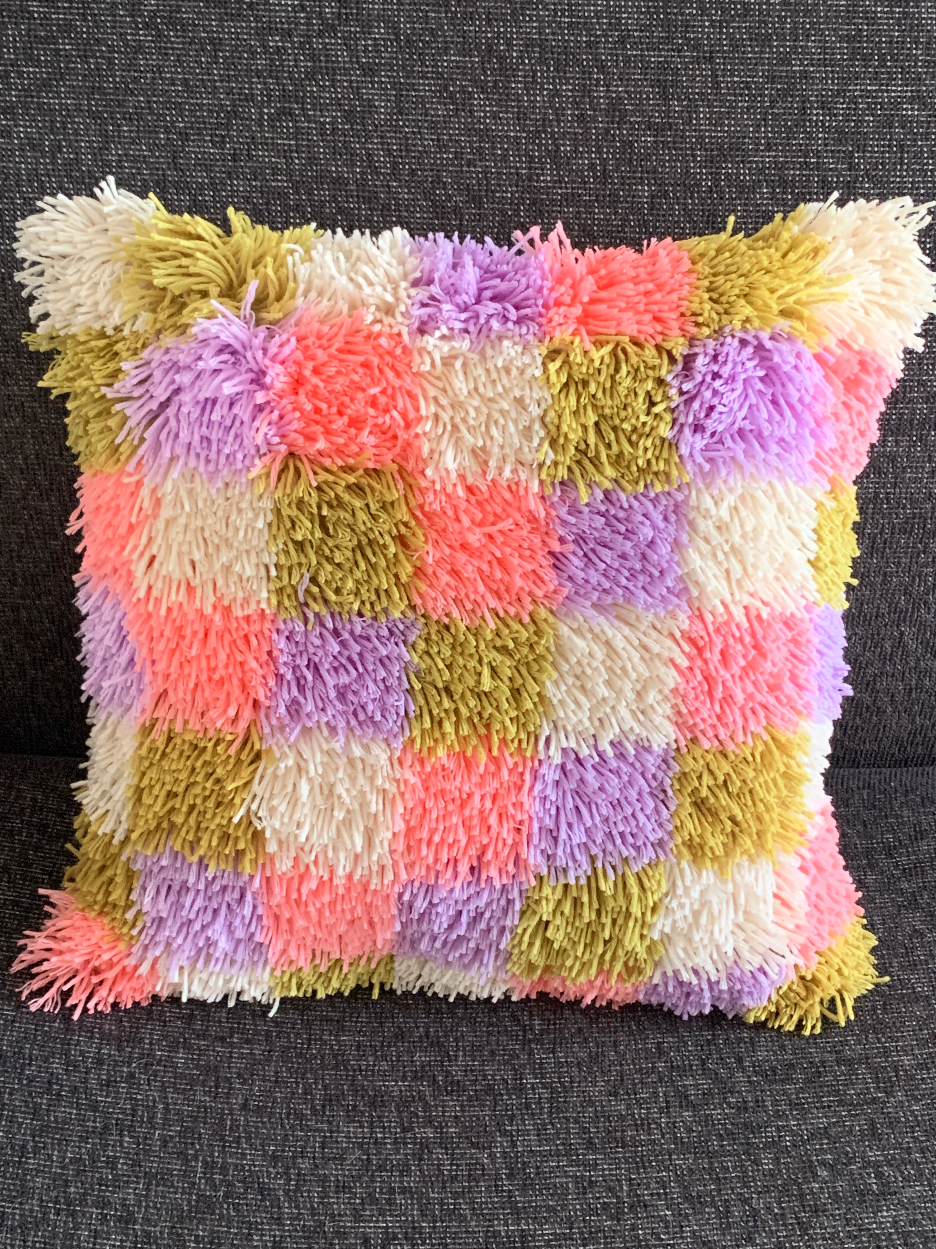 Latch Hook Cushion Cover – Pastel Checkerboard
