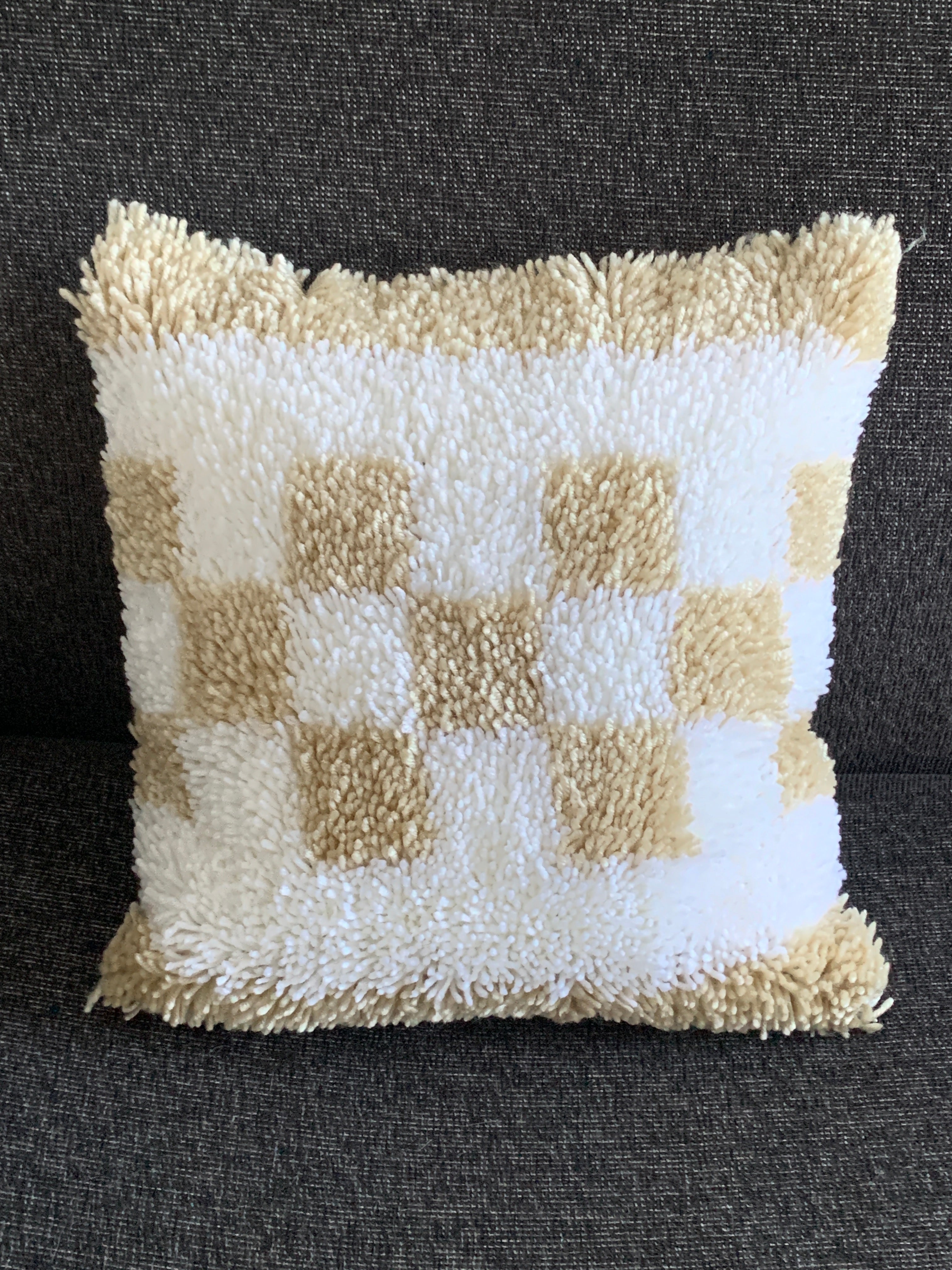 Latch Hook Cushion Cover – Neutral Checkerboard