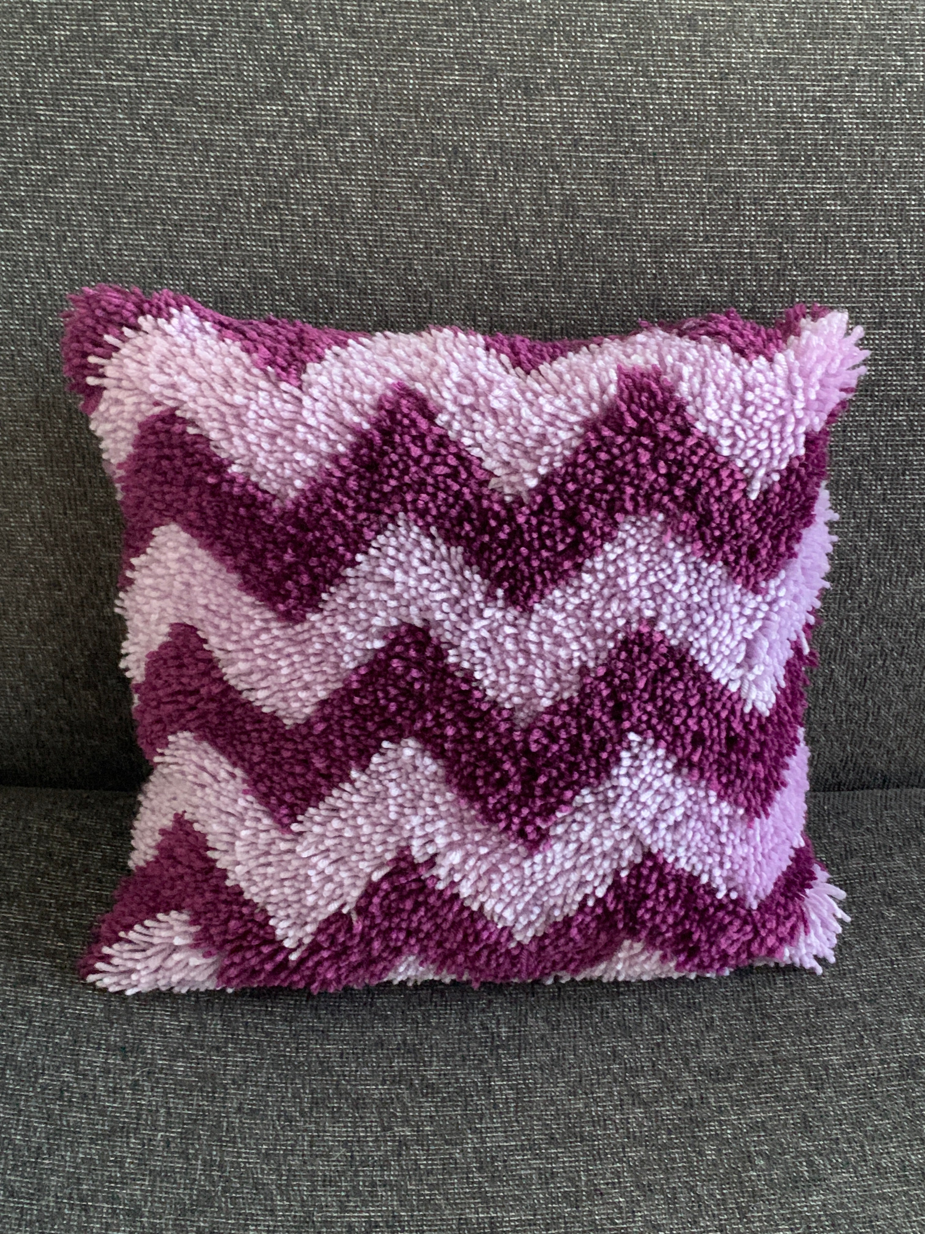 Latch Hook Cushion Cover – Purple Chevron