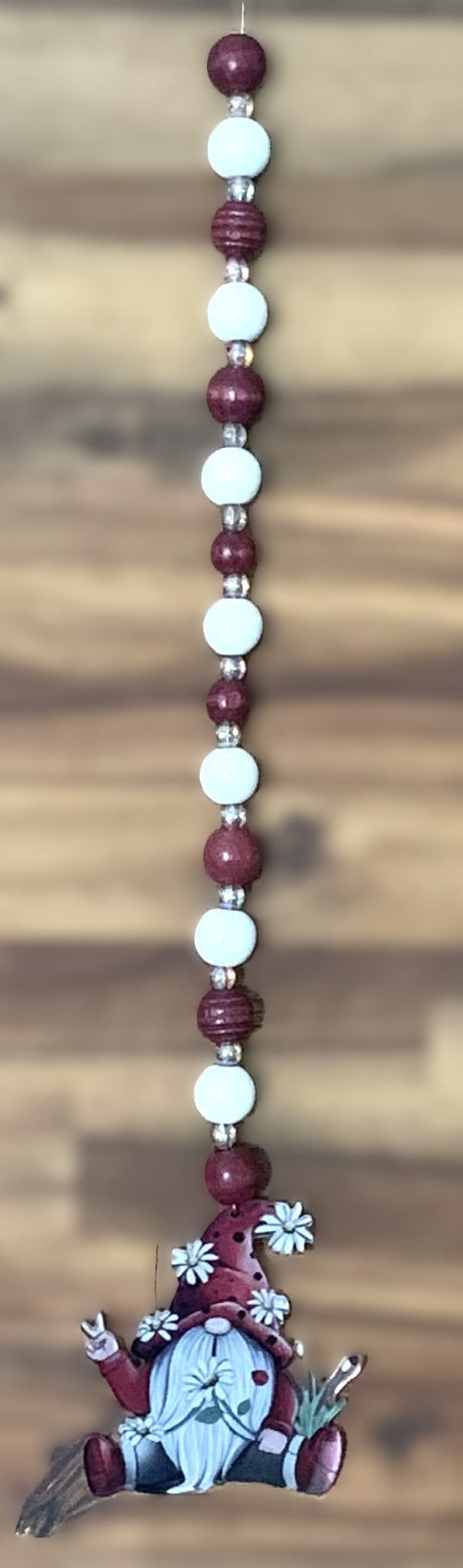 Window Dangly - Gnome Burgundy White Beads