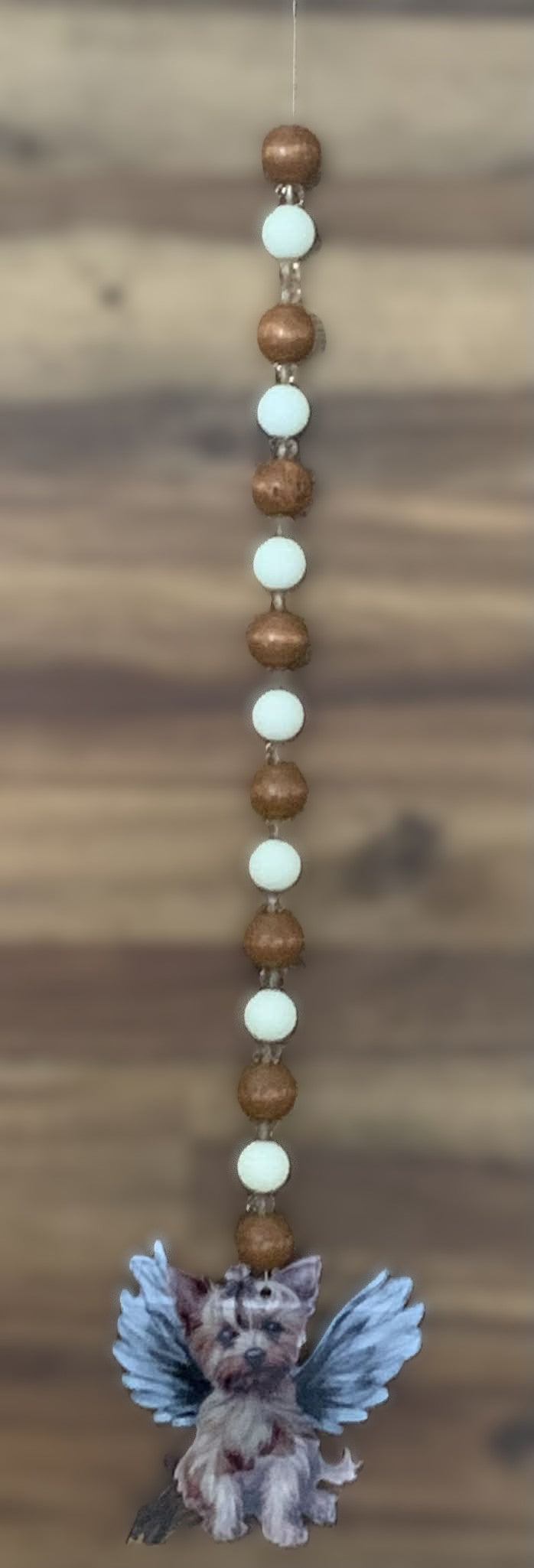 Window Dangly - Yorkie Angel Brown White Beads