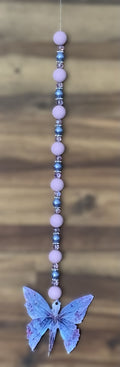 Window Dangly - Butterfly Pink Matte Blue Pearl Beads