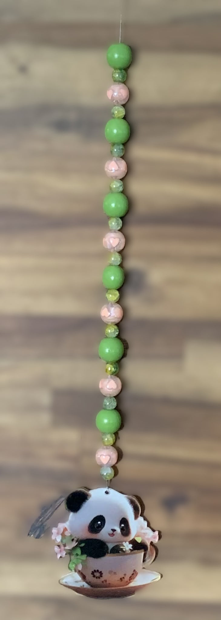 Window Dangly - Panda Teacup Green Pink Beads
