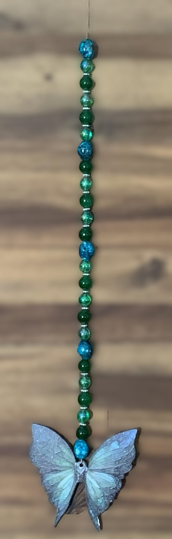 Window Dangly - Butterfly Teal Green Beads