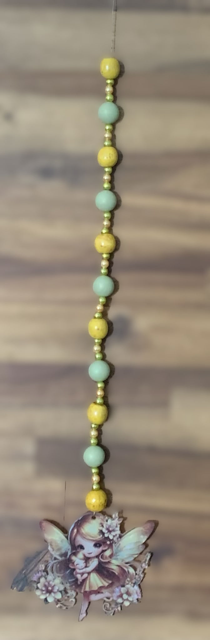 Window Dangly - Vintage Fairy Mustard Mint Beads